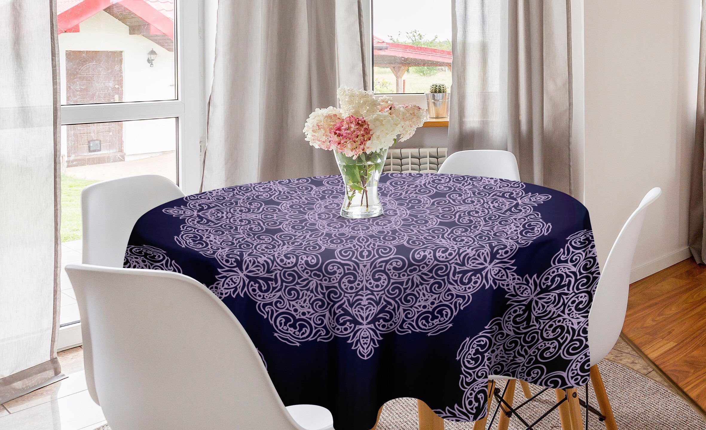 Küche Tischdecke für Abakuhaus Blumen Abdeckung Esszimmer lila böhmischer Dekoration, Tischdecke Mandala Kreis