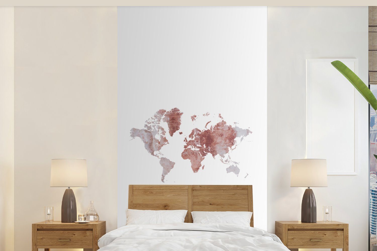 MuchoWow Fototapete Weltkarte - Rosa - Farbe, Matt, bedruckt, (2 St), Vliestapete für Wohnzimmer Schlafzimmer Küche, Fototapete