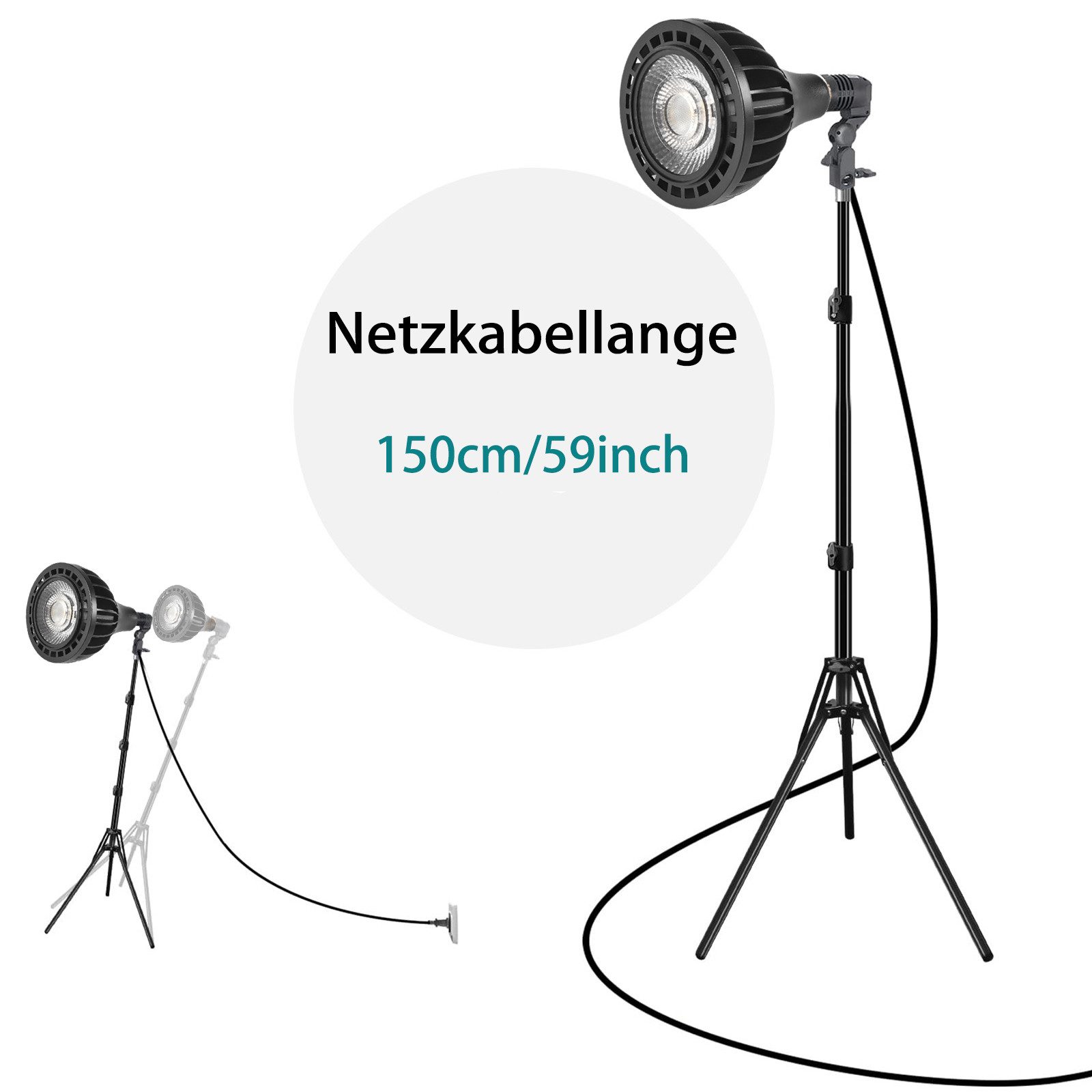 MUPOO LED Aquariumleuchte Led Aquarium Beleuchtung E27 Glühbirne 3000 K/6000 K, COB-LED, Stativ mit Stecker, LED fest integriert, optional verstellbares Stativ(40 cm - 160 cm)