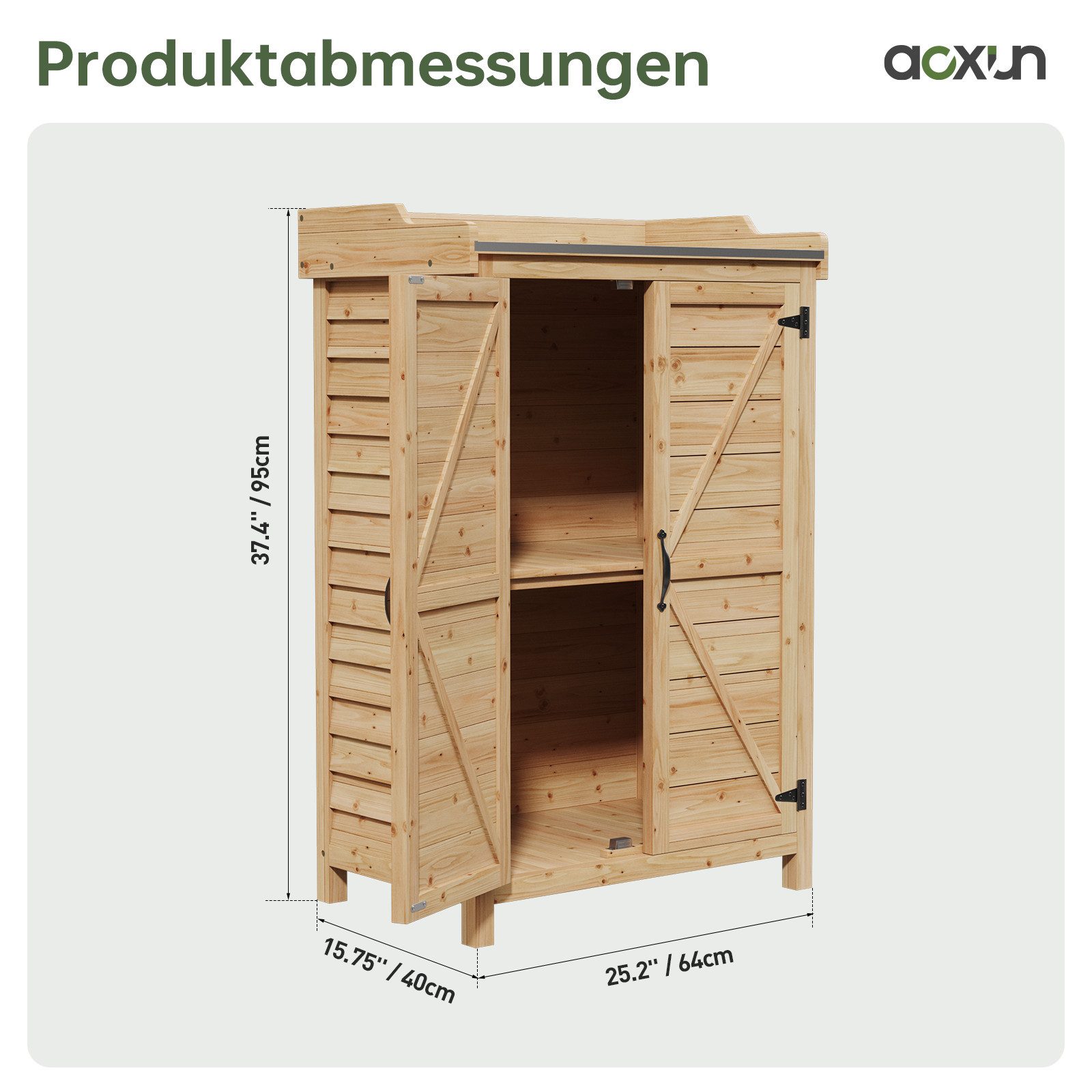 AOXUN Garten-Geräteschrank mit verstellbaren Fächern & Seitenhaken, BxT: 64x40 cm, (1 St), Gartenschrank Holz mit Pflanztisch, Doppeltür, 64x40x95 cm