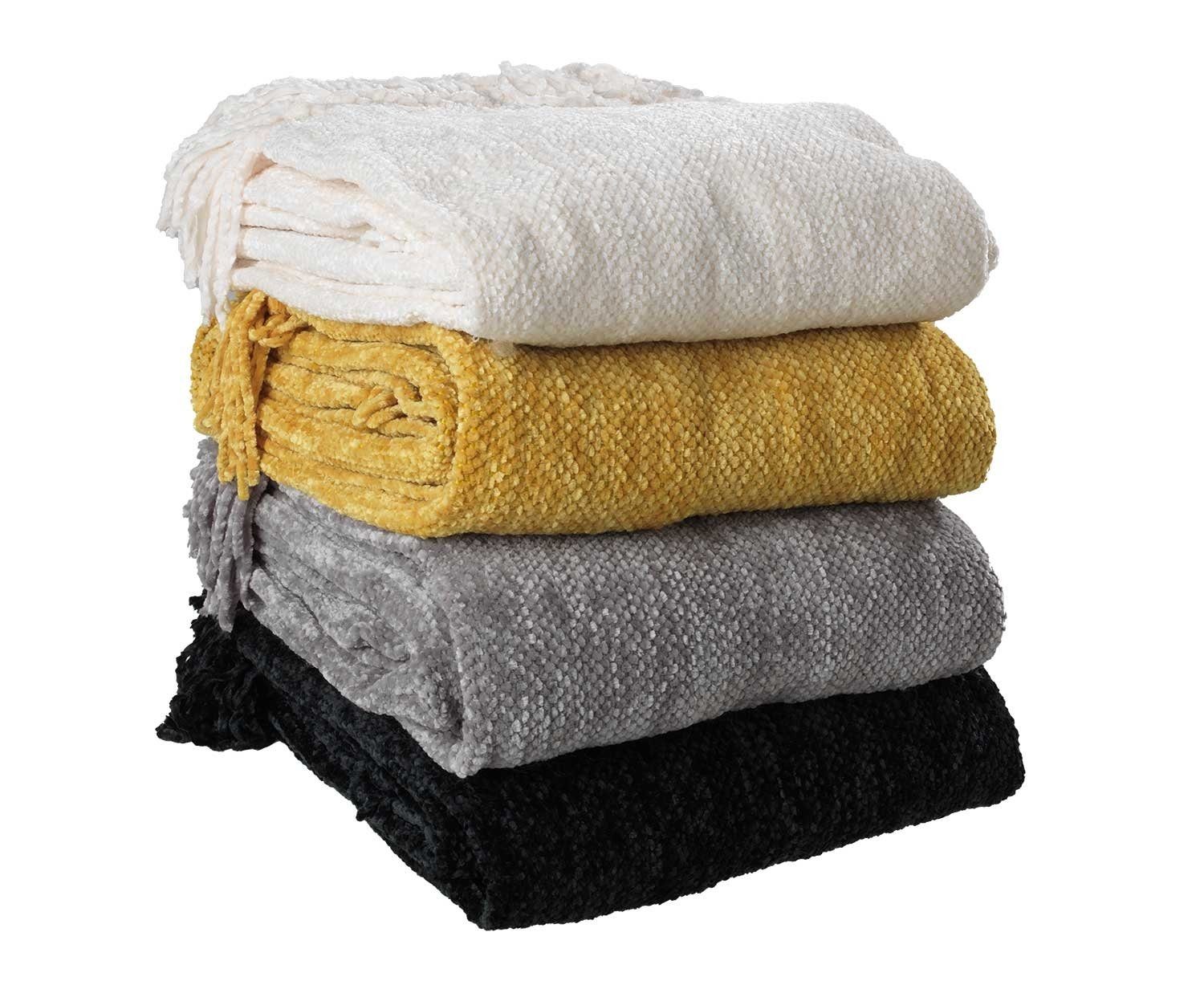 Wohndecke, 130 x 180 cm, Goldfarben, mit Fransen, Home4You günstig online kaufen