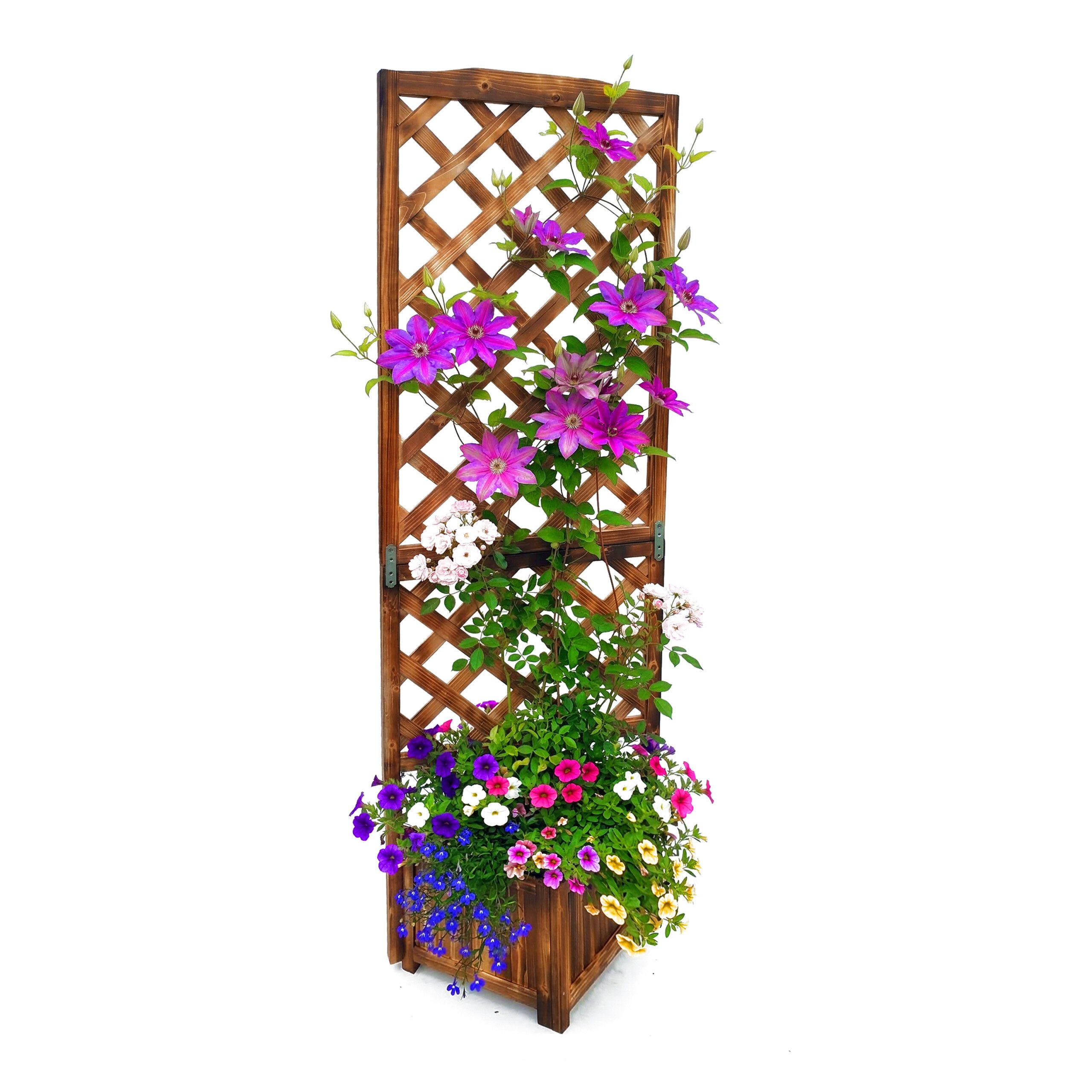 relaxdays Pflanzkübel Pflanzkasten mit Rankgitter 180 cm (1 St), geflammt
