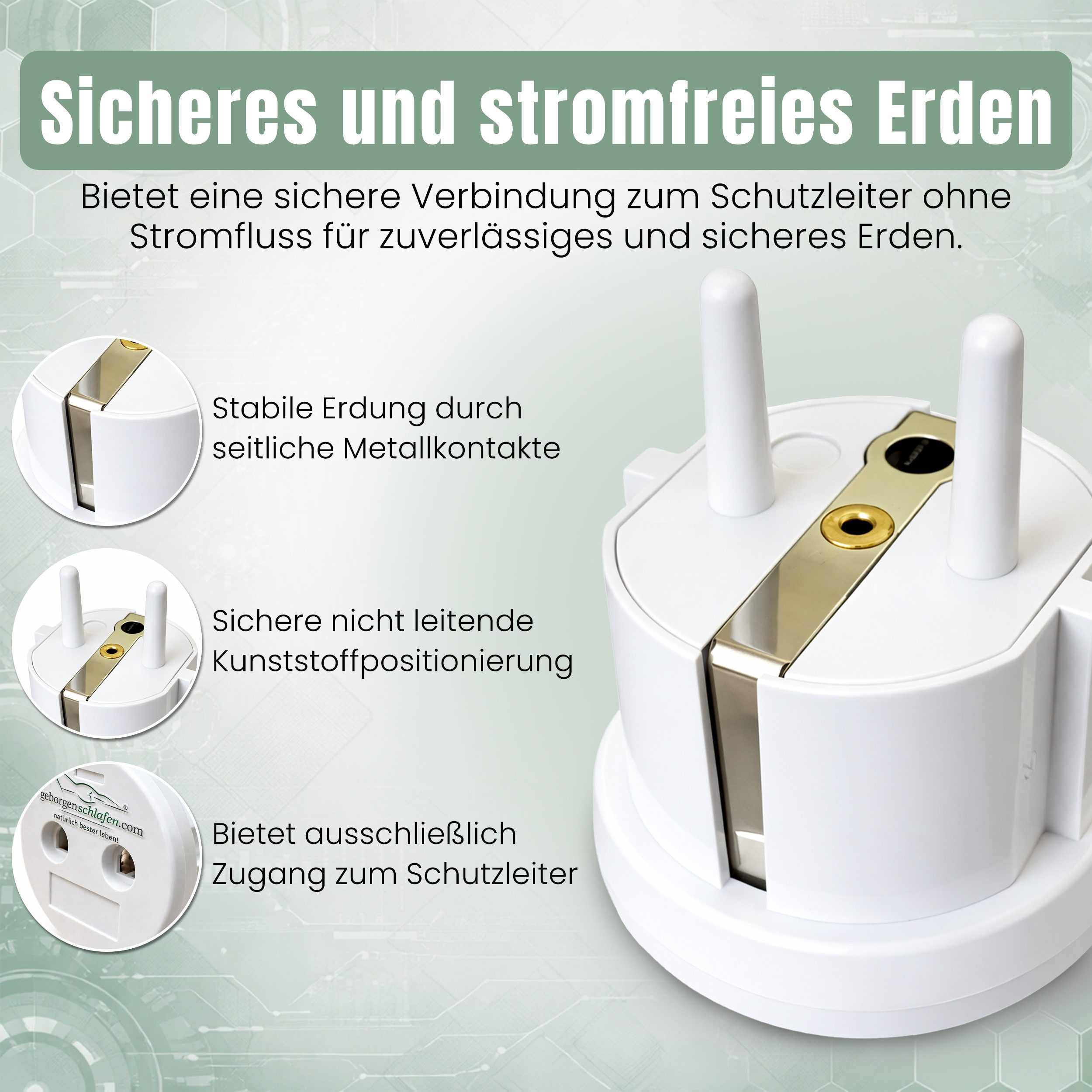 geborgenschlafen Schuko-Stecker Erdungsstecker EU – Sicherer Anschluss für Bettlaken & Erdungssysteme, (1-St), – Zuverlässiges Zubehör für Erdungsbett & Matten