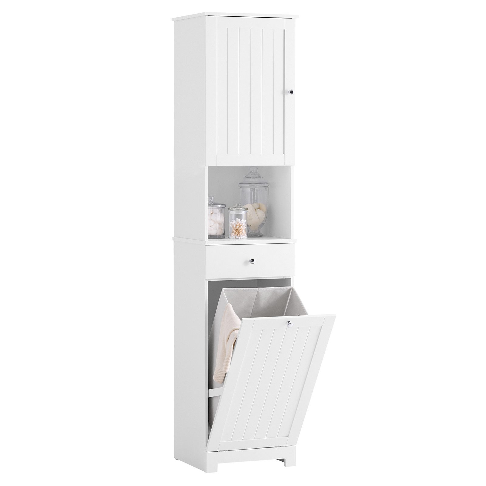 Badkommode BZR216, Badezimmerschrank Badschrank mit Wäschekorb Badezimmermöbel