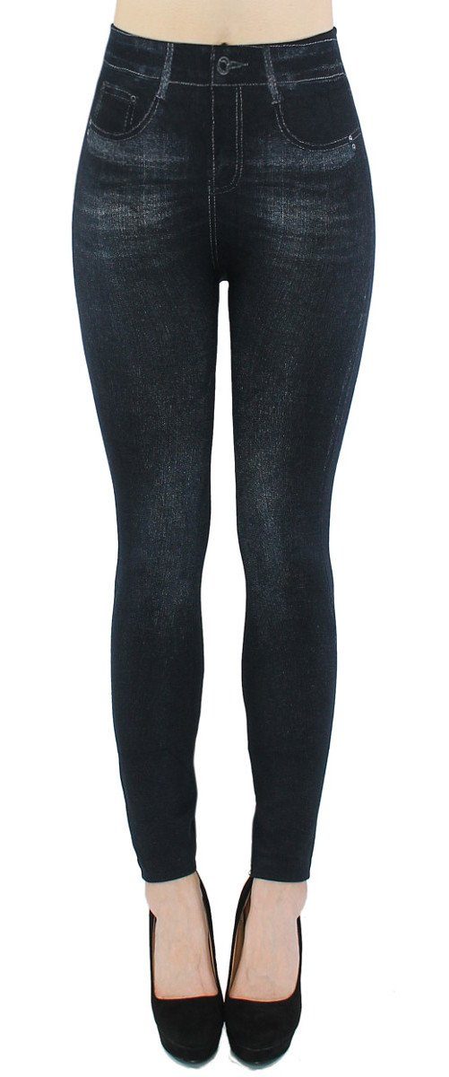 dy_mode Thermoleggings Thermo Leggings Damen Jeggings Gefüttert Jeans-Optik Thermohose elastischem Bund