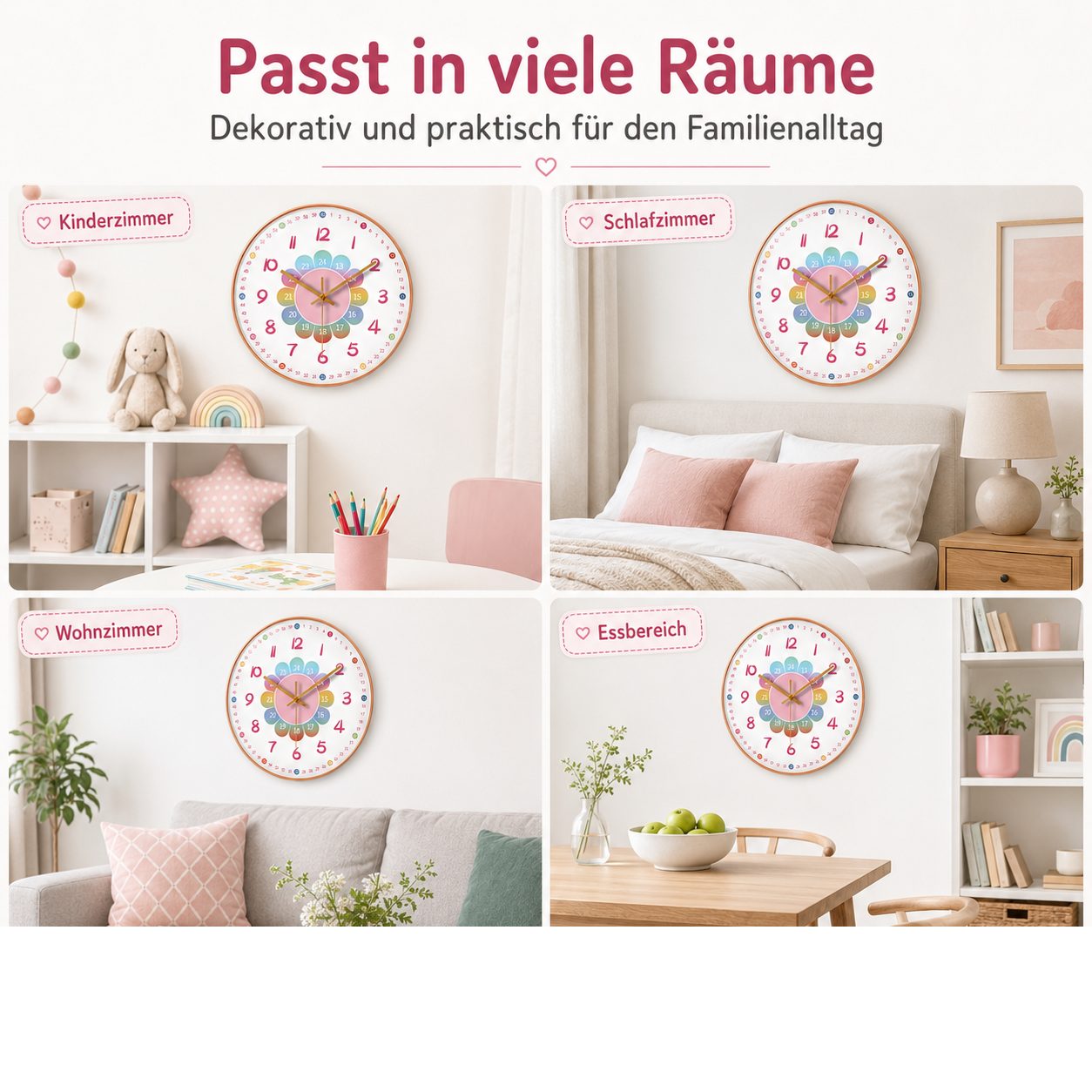 Luckice Wanduhr Kinder Wanduhr Kinderzimmer Wanduhr leise und nicht tickend (ohne Ticken.20 cm Quartz geräuschlos Zimmer Jungen Mädchen 8 Zoll)