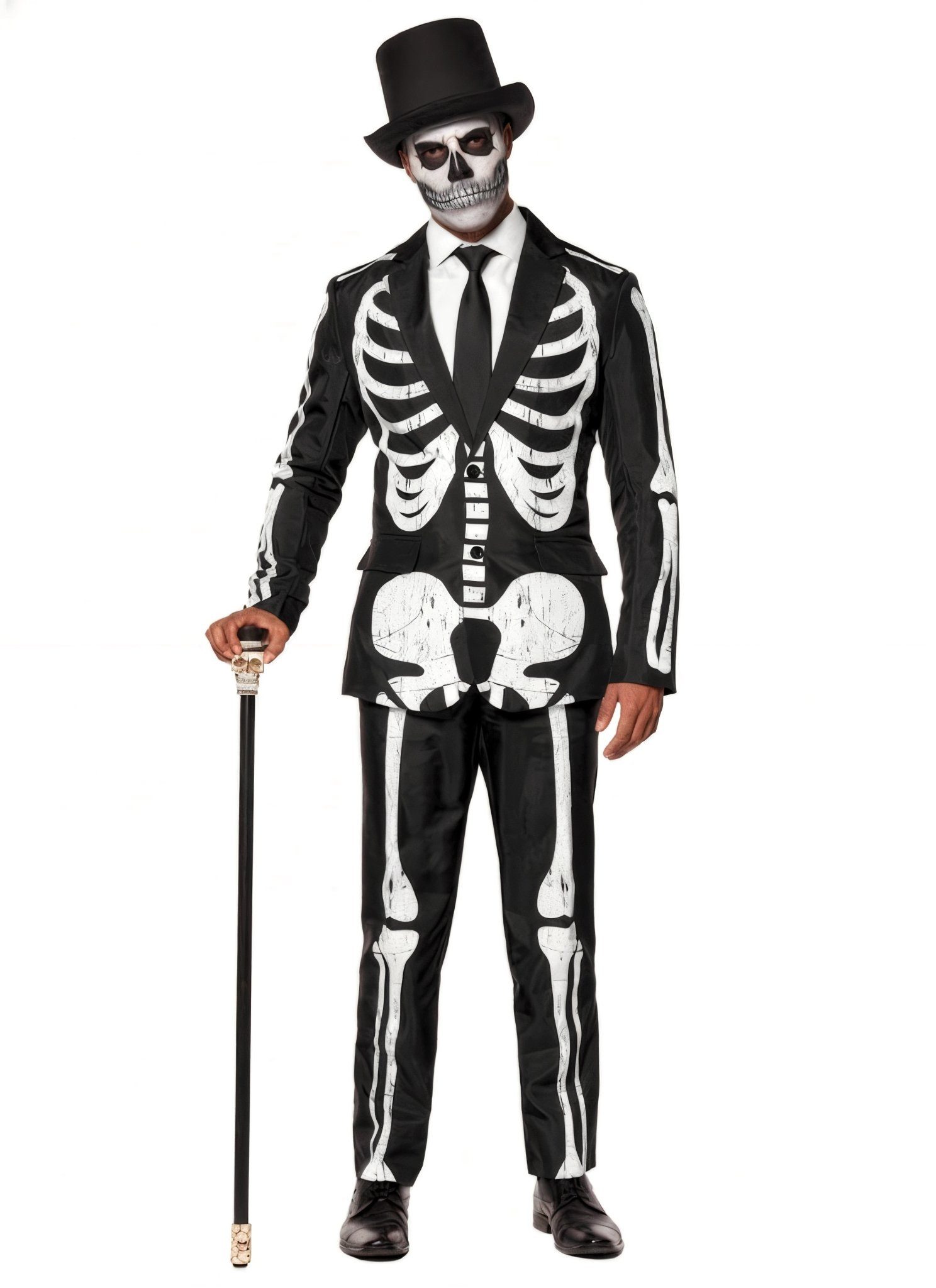 SuitMeister Partyanzug Skelett Anzug - Halloween Kostüm Herren, Kostümanzug für Halloween und Dia de los Muertos
