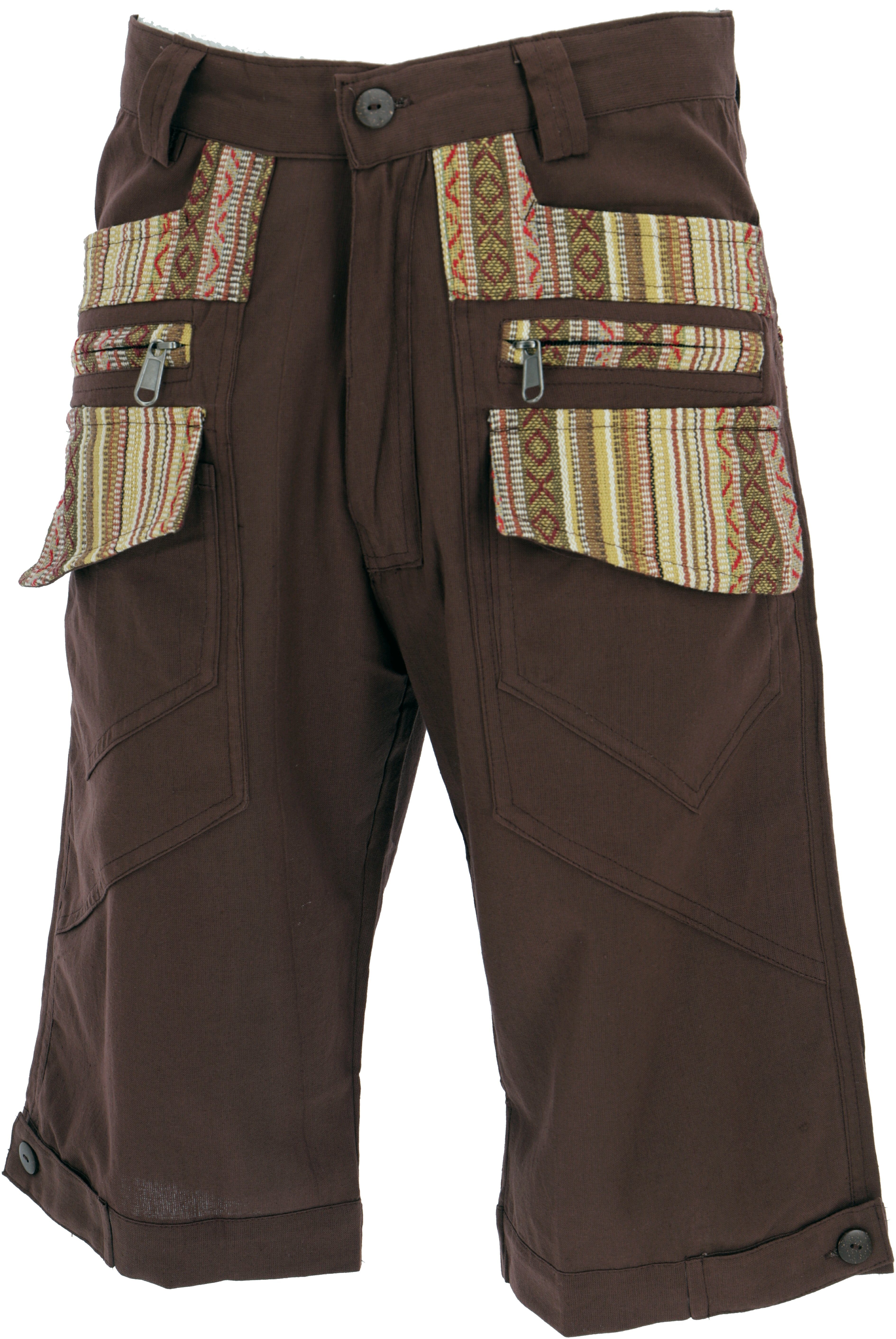 Guru-Shop Goa Relaxhose Ethno Kurze alternative Shorts braun Style, Hose, - Goa Bekleidung Yogahose,