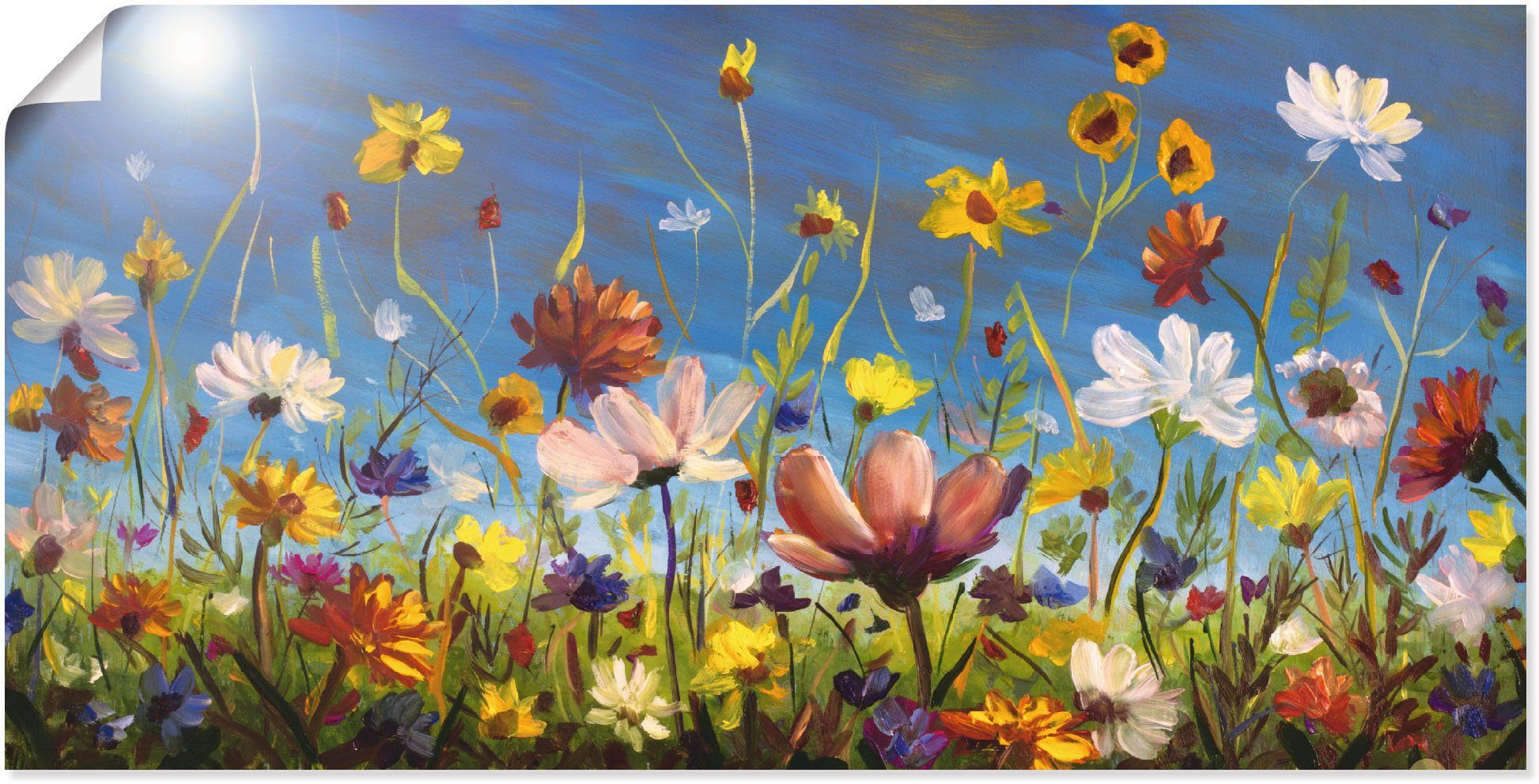 Artland Wandbild Wildblumenwiese (1 Leinwandbild, in St), Größen Wandaufkleber Alubild, als oder blauer Blumenwiese Poster versch. Himmel