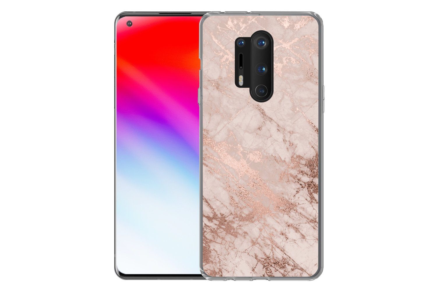 MuchoWow Handyhülle für OnePlus 8 Pro Marmor - Rosa - Luxus - Marmoroptik - Glitzer - Desi, Phone Case, Silikon, Schutzhülle Dünn