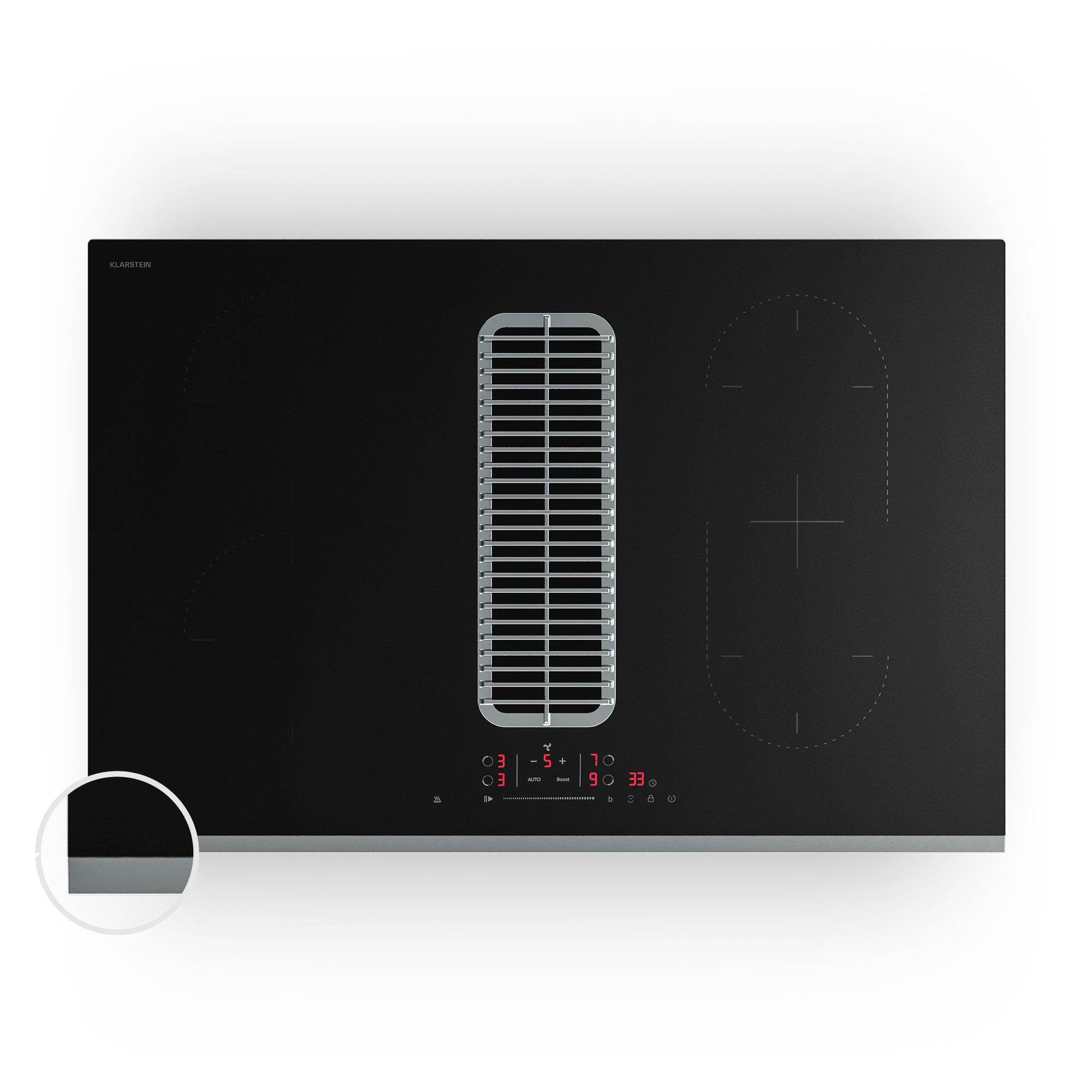 Klarstein Kochfeld mit Dunstabzug Verosteel Induktionskochfeld + Abzugshaube 8400W 80 cm 590 m³/h Boost, Induktion 4 Zonen 80 cm mit Dunstabzug Touch Restwärme & Boost