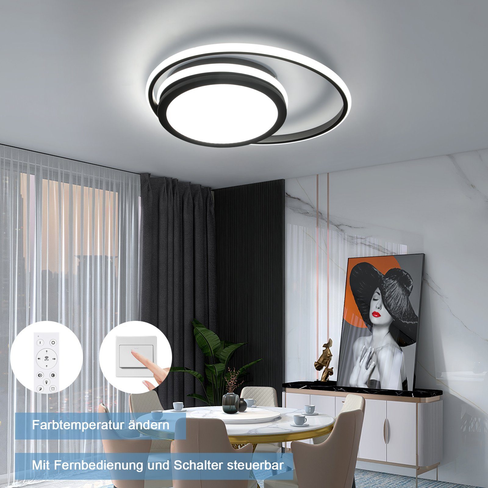 W Sternenhimmel LED Design 56 mit runde Deckenleuchte Dimmbare Schwarz Nettlife Moderne