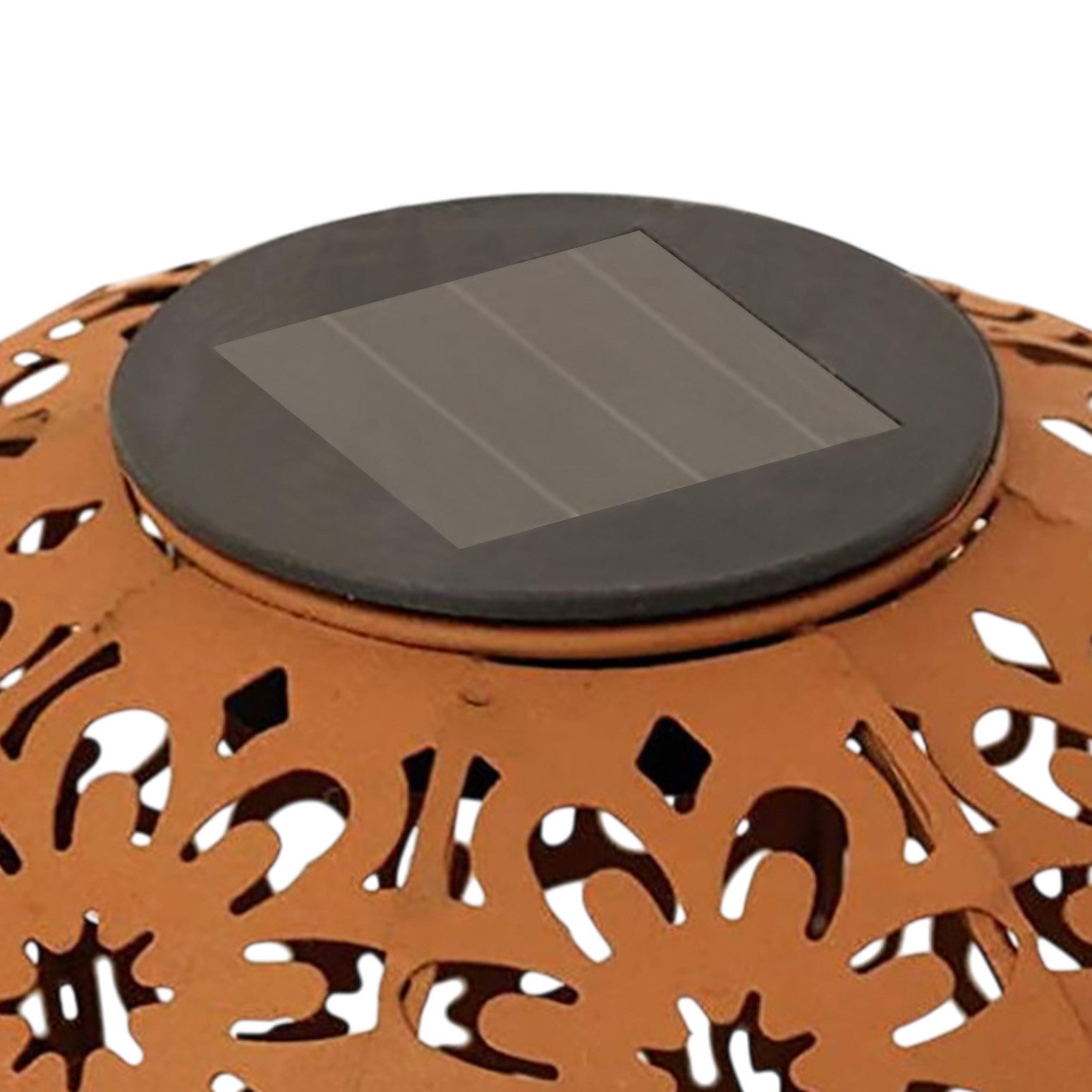 Spetebo LED Solarleuchte Solar Gartenkugel aus Metall in Rost-Optik - 20 cm, mit Einschaltautomatik, LED fest integriert, warm weiß, LED Garten Deko Kugel Leuch – Bild 4 von 5