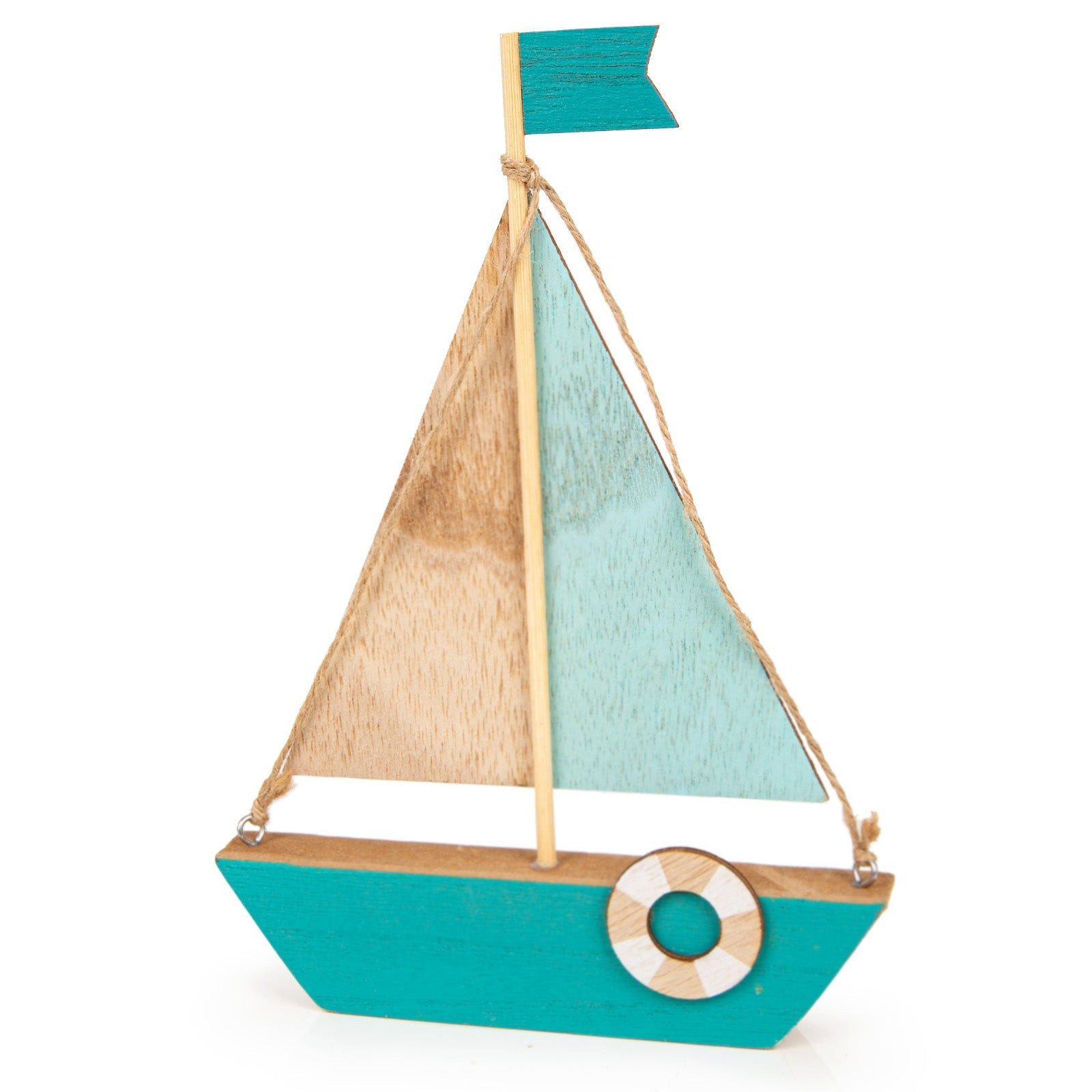 Logbuch-Verlag Dekofigur Segelboot Figur aus Holz Segelschiff Dekofigur blau Natur 21 x 15 cm