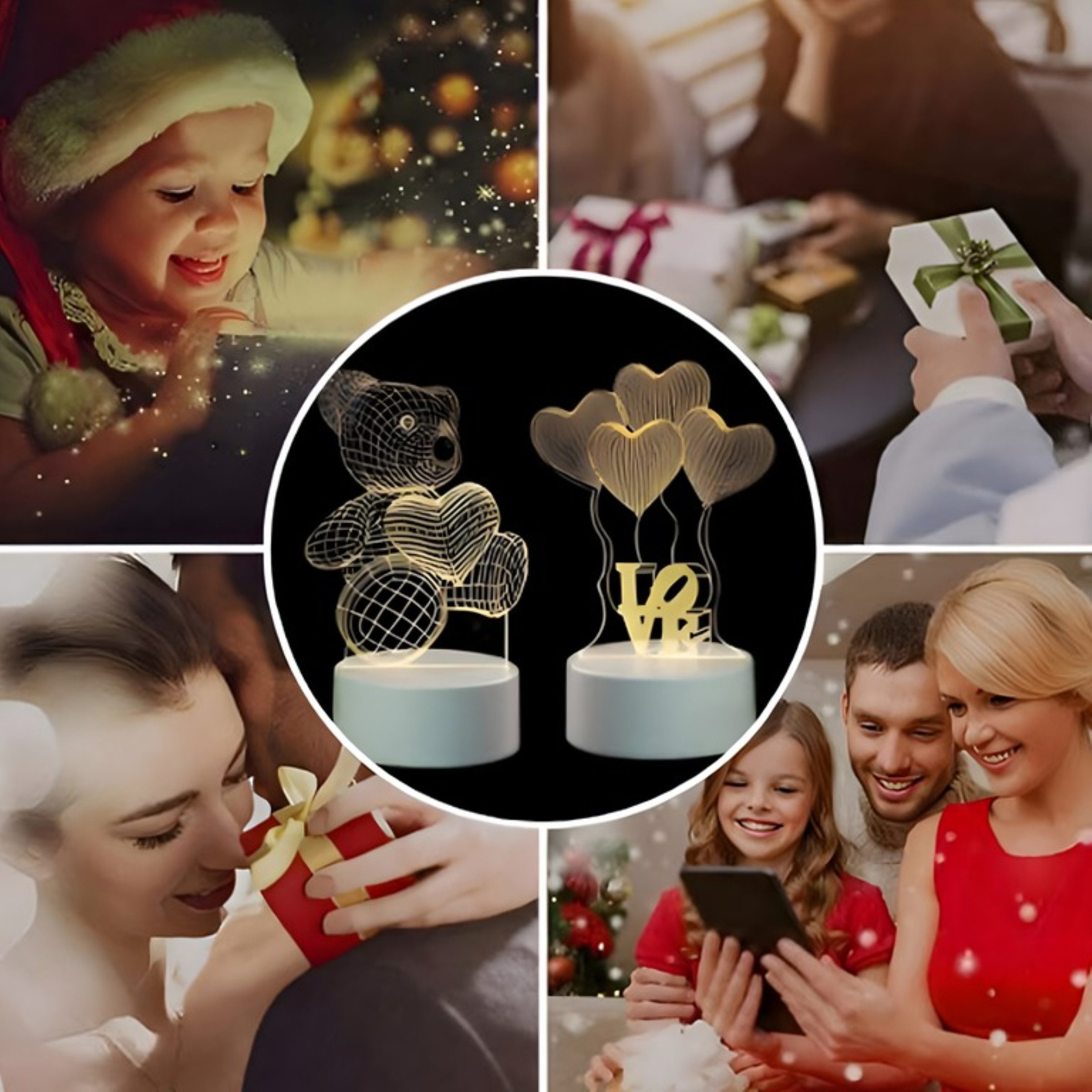 Realb2b LED Nachtlicht 3D LED Nachtlampe Love Heart USB Tischlampe Kinderzimmer, LED fest integriert, 3D Effekt LED USB oder Batterie Touch Bedienung Dekolicht – Bild 5 von 5