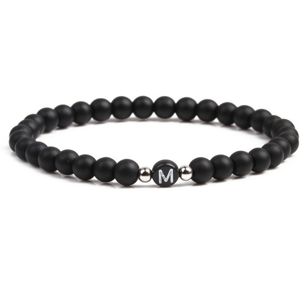 BUNGSA Armband Armband Buchstaben schwarze Perlen Unisex - M (1 Armband, 1-tlg), Bracelet Armschmuck