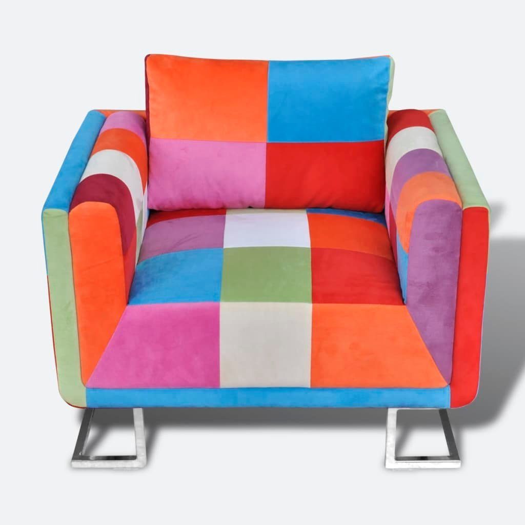 vidaXL Stoff mit Würfel-Sessel Sessel Patchwork-Design verchromten Füßen