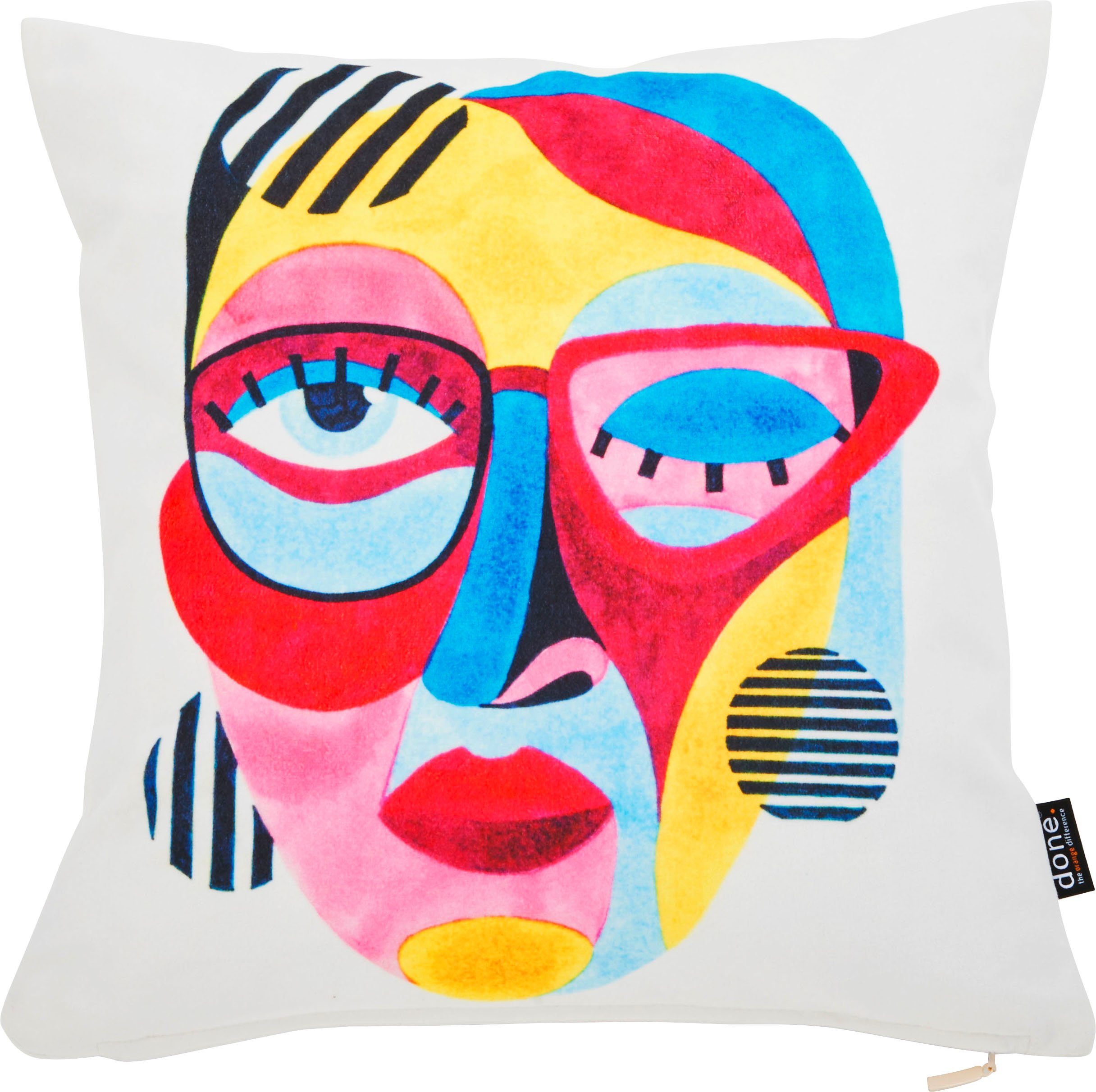 done.® Dekokissen Velour Print Colourful Face, Beidseitig bedruckte Kissenhüle ohne Füllung, 1 Stück. € 22,89