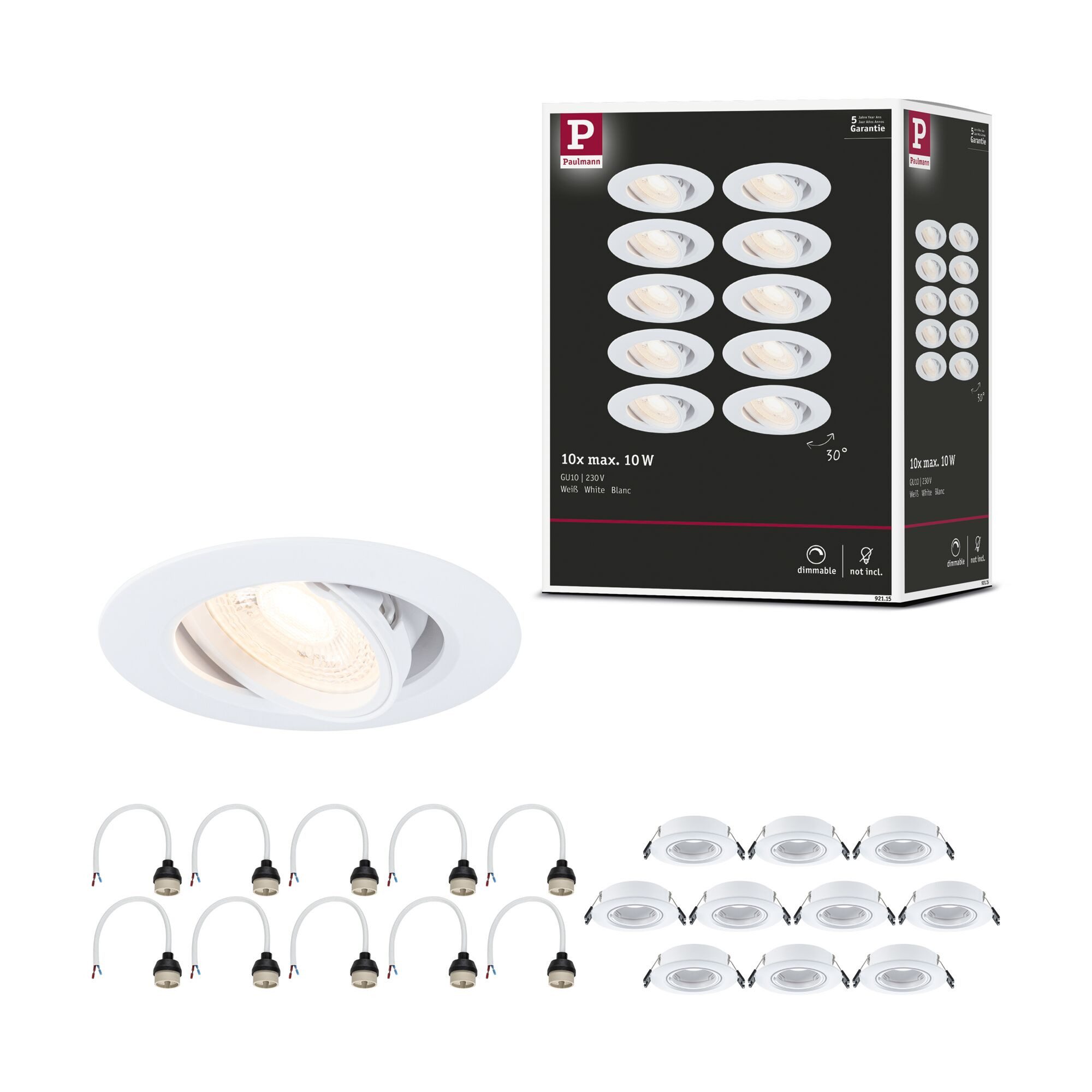 Paulmann Einbauleuchte Einbauleuchte 10er-Set schwenkbar rund 90 mm 30° GU10 max. 10x10W 230V