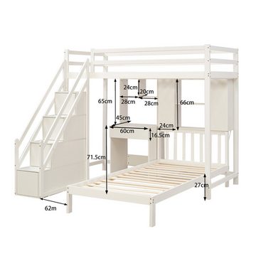 Fangqi Etagenbett 90*200CM Etagenbett mit Aufbewahrungsfunktion, Schreibtisch und Regal (set, Multifunktionales Etagenbett, Einzelbett, Jugendbett, Schlafsaalbett), Mit Treppe, Schreibtisch und Bücherregal, mit Stauraum auf der Treppe