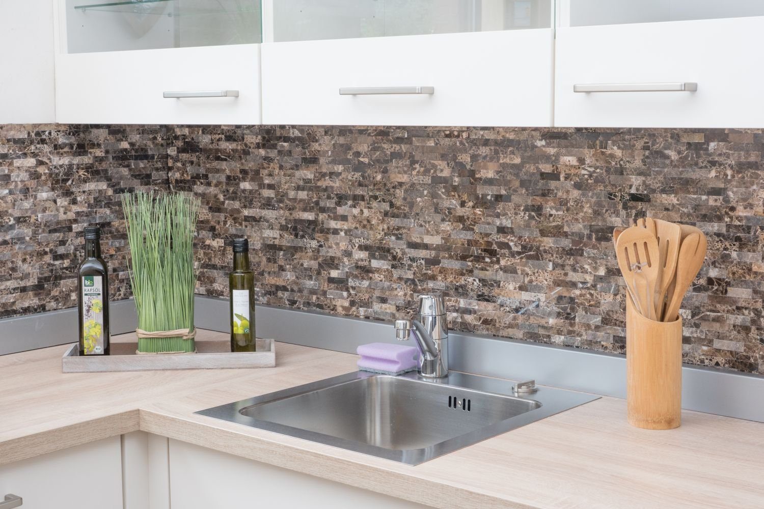Mosani Küchenrückwand Spritzschutz Selbstklebend 30,5x30,5 Fliesen Einfache Montage Marmor cm