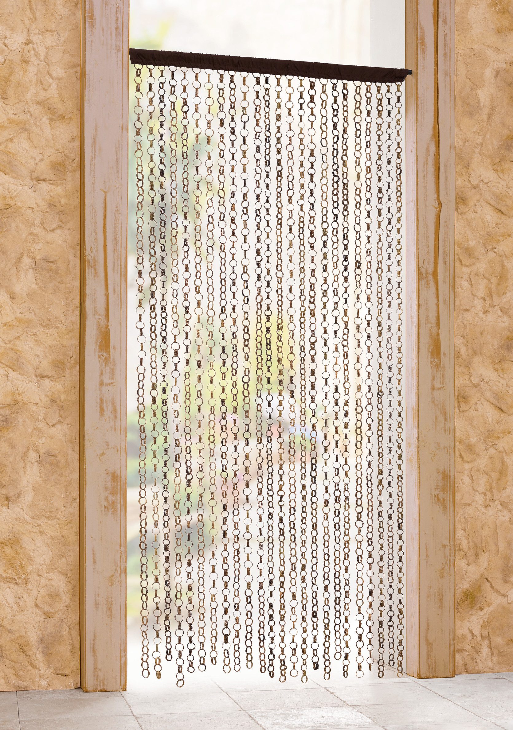 Dekoleidenschaft Türvorhang aus Bambus "Ring in Ring" 90x185 cm, Balkontür Insektenschutz Vorhang, Stangendurchzug, halbtransparent, Fadenvorhang, Bambusvorhang – Bild 2 von 5