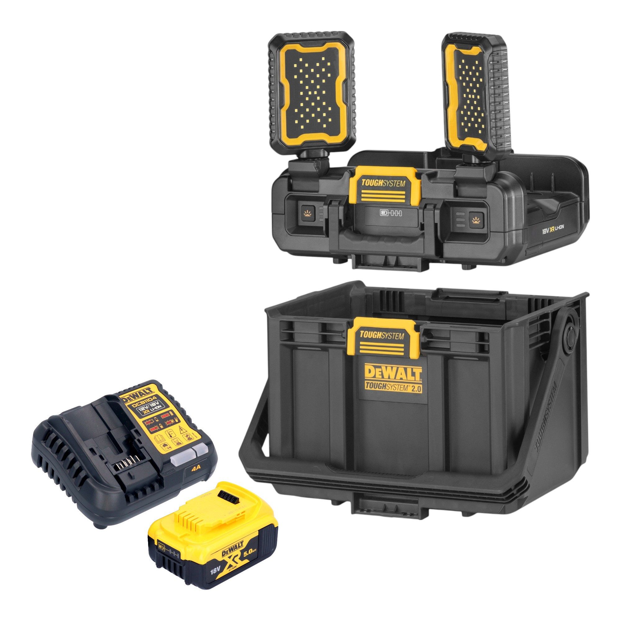 DeWalt Baustrahler DWST08061-1 Werkzeugbox ToughSystem 2.0 + 1x Akku 5,0 Ah + Ladegerät