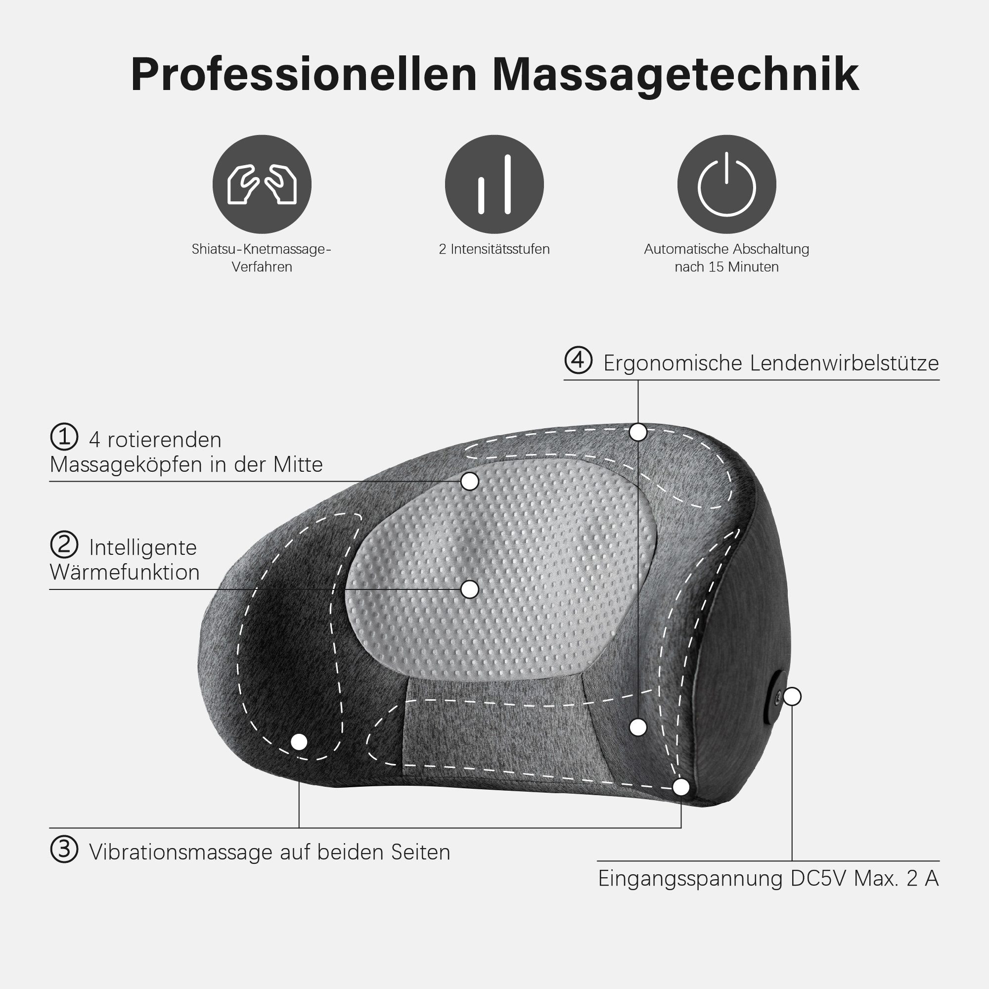 MCombo Massagekissen MCombo Massagekissen B709, Shiatsu Massagegerät, tragbar,24,3 x 40,2 x 27,2 cm
