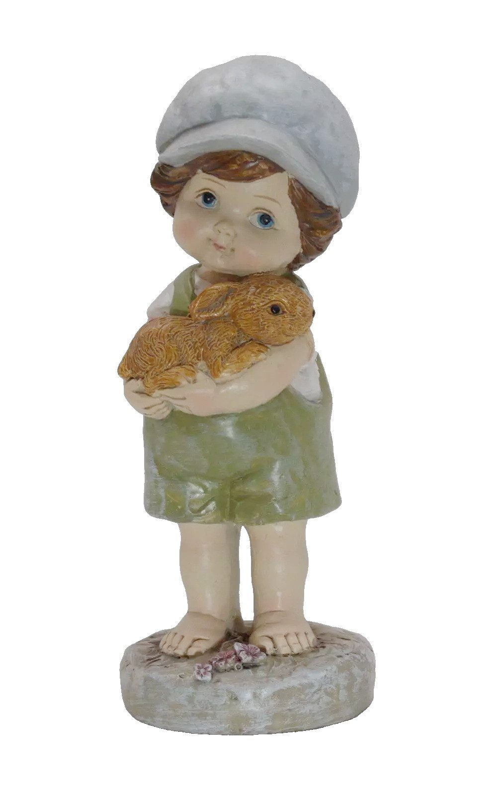 Kaufhaus le petit Dekofigur Deko Wichtel Kind Figur Junge Hase Skulptur Mädchen Zwerg Blume Objekt, Dekoskulptur Dekoobjekt aus Polyresin (Kunststein)