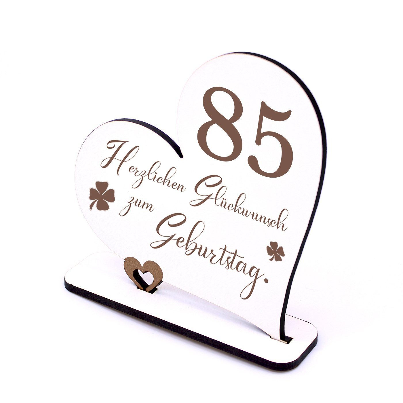 Dekolando Deko-Schriftzug 85 Jahre Deko Herz Aufsteller 15cm x 15cm - Geburtstag 85. Tischdeko (weiß, 2tlg)