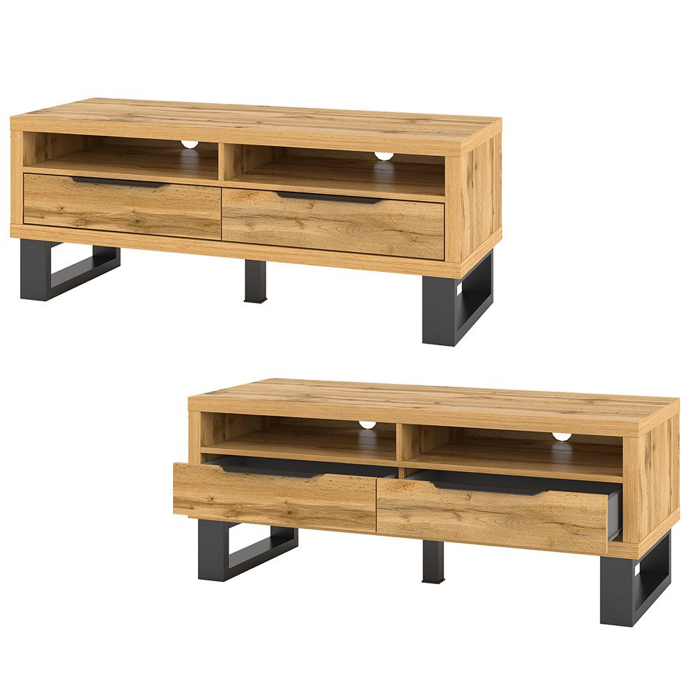 Lomadox Lowboard HENDERSON-83, Wohnzimmer TV in Wotan Eiche Nb., B/H/T ca. 124/50/50 cm