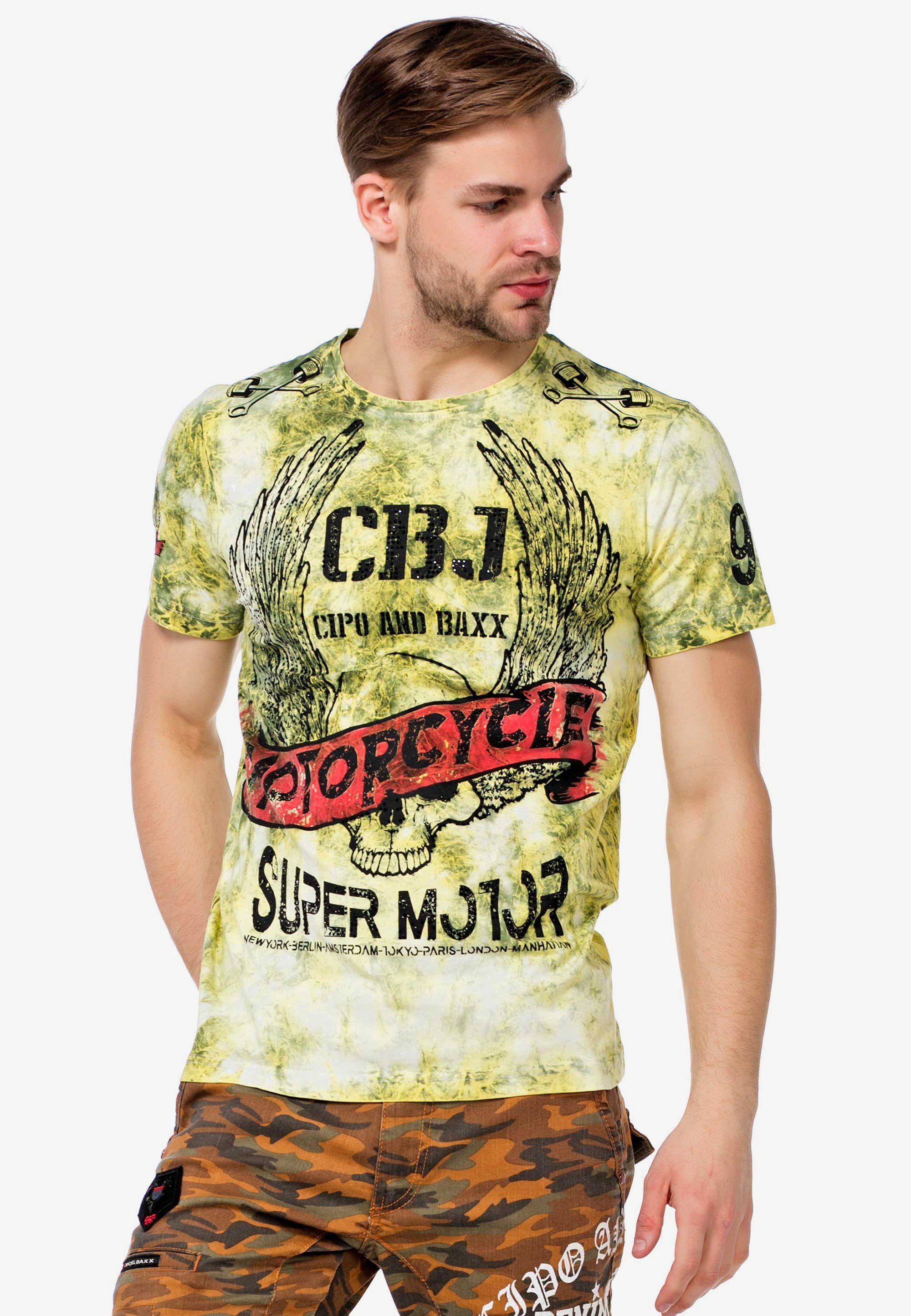 Baxx & Cipo grün T-Shirt coolen mit Motorcycle-Prints