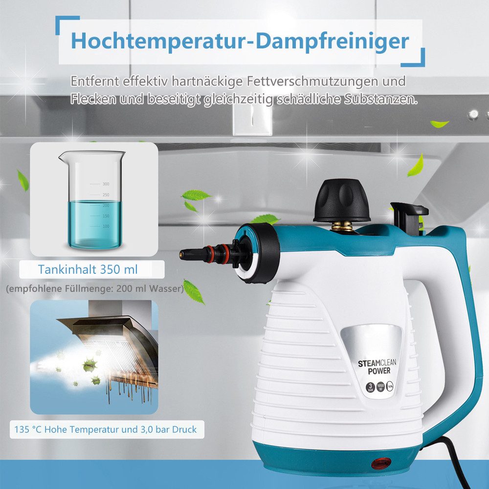 TUWENA Dampfreiniger Dampfreiniger, Tragbar Druckdampfreiniger Handheld mit 9 Zubehörteilen, Handdampfreiniger für Zuhause für Entfernt Schmutz und Fett, für Alles