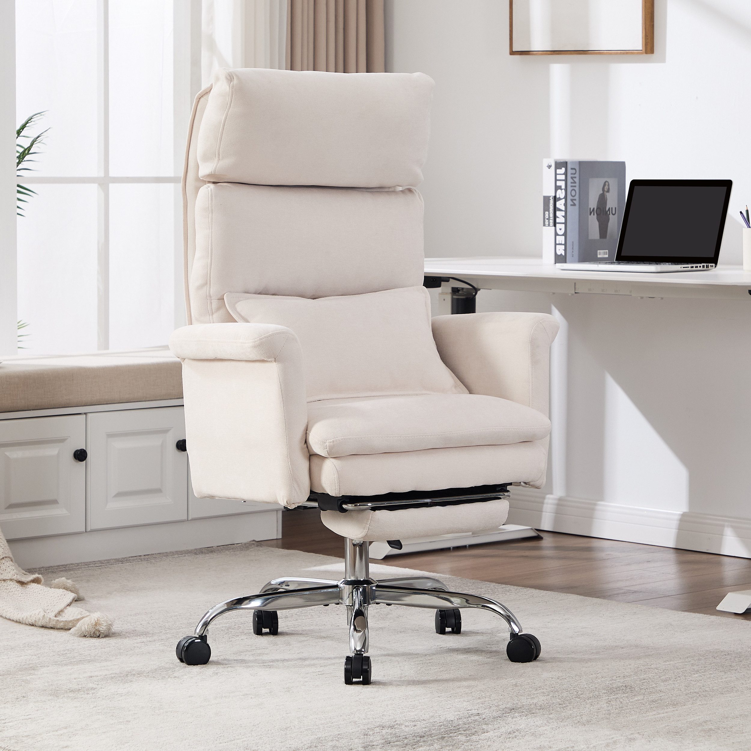 UEV Bürostuhl Ergonomisch mit Fußstütze Verstellbarer Kopfstütze (mit klappbare Armlehnen, verstellbarer Kopfstütze bis 226kg), Verstellbare Kopfstütze bis 90°, Verstellbare Rückenlehne bis 150°