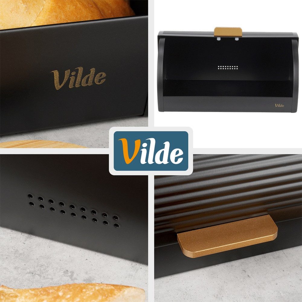 Vilde Brotkasten schwarz 39x28x18.5 cm matt mit Riffeloberfläche, Metall, geriffelte Oberfläche, Rollladen, schützt vor Austrocknung – Bild 4 von 5