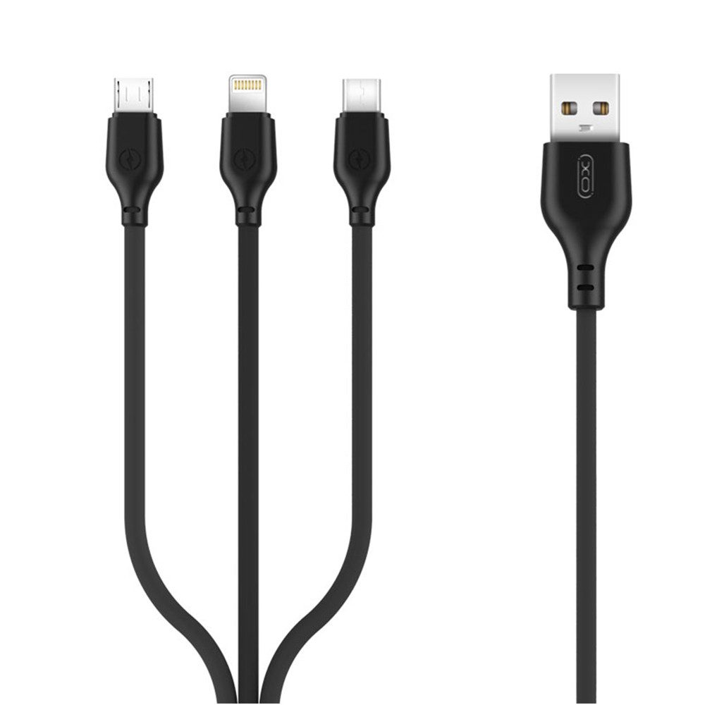 XO 3in1 USB - Lightning + USB-C + microUSB 1m 2,1A Smartphone-Kabel