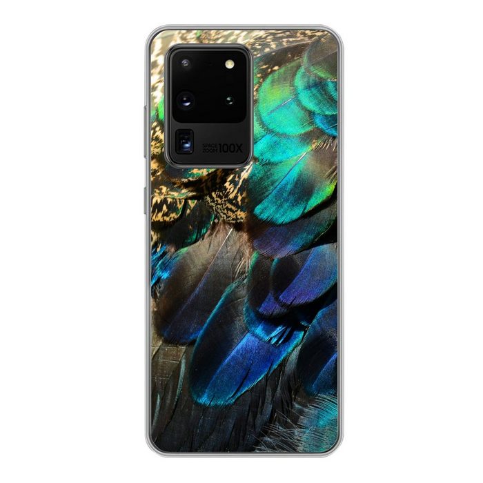 MuchoWow Handyhülle Federn - Pfauenfedern - Pfau - Blau - Kunst Phone Case Handyhülle Samsung Galaxy S20 Ultra Silikon Schutzhülle