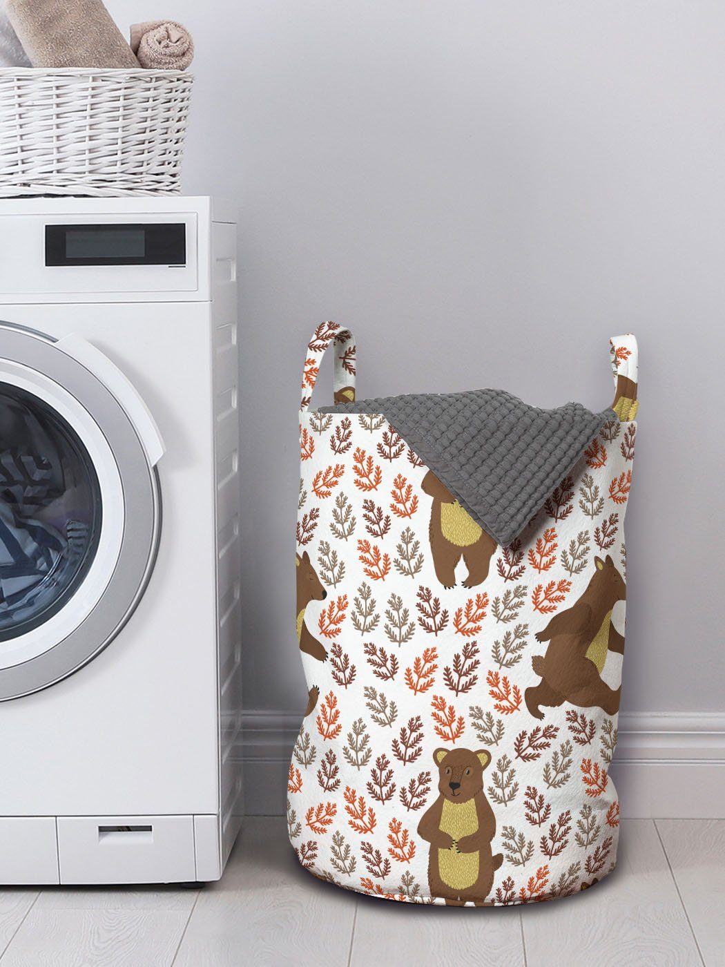 Abakuhaus Wäschesäckchen mit Waschsalons, Griffen für Blumen Cartoon-Tier Kordelzugverschluss Wäschekorb Bär