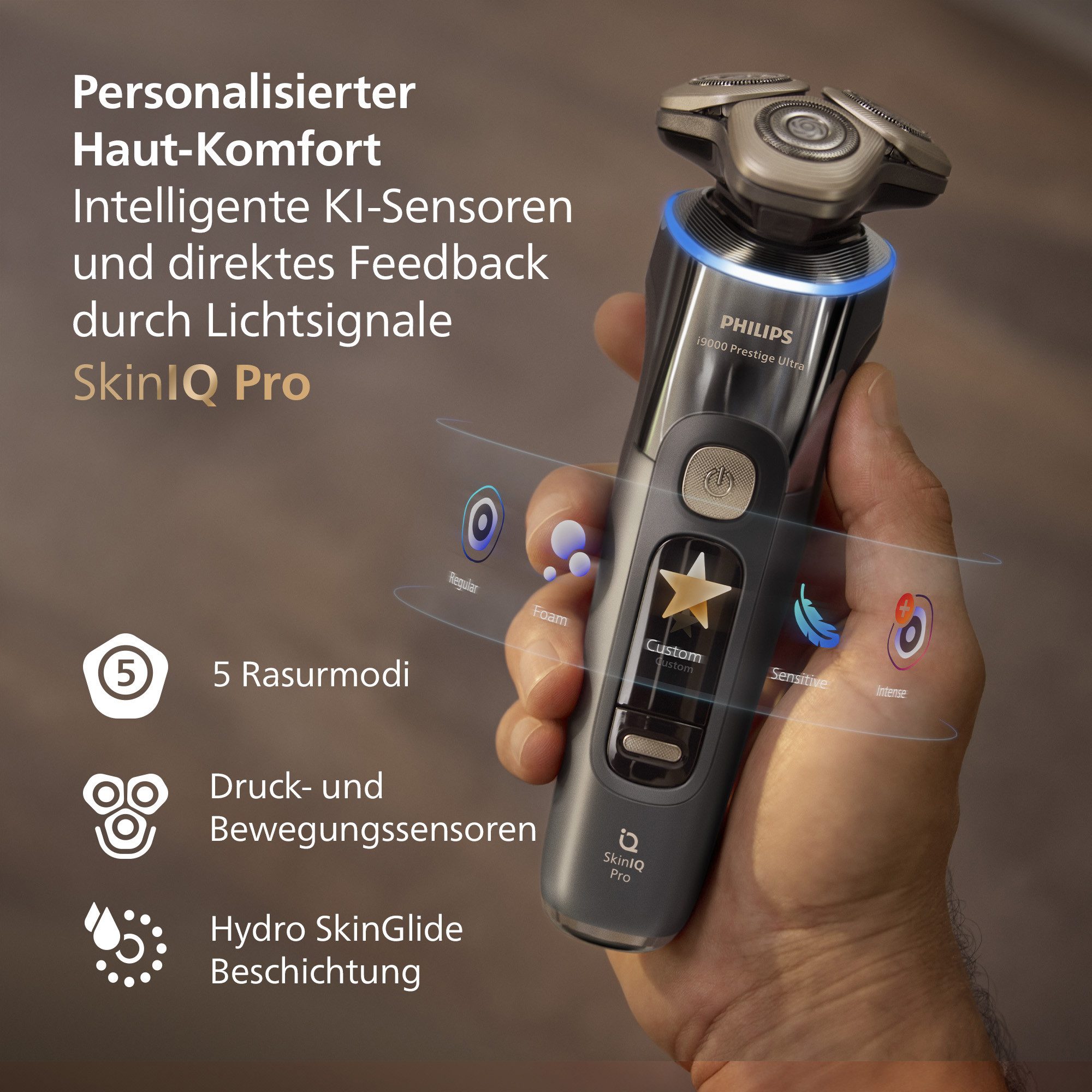 Philips Elektrorasierer Series i9000 Prestige Ultra XP9402/31, Aufsätze: 1, mit SkinIQ Technologie, inkl. Ladestand, Reiseetui, 1 Kartusche – Bild 5 von 5