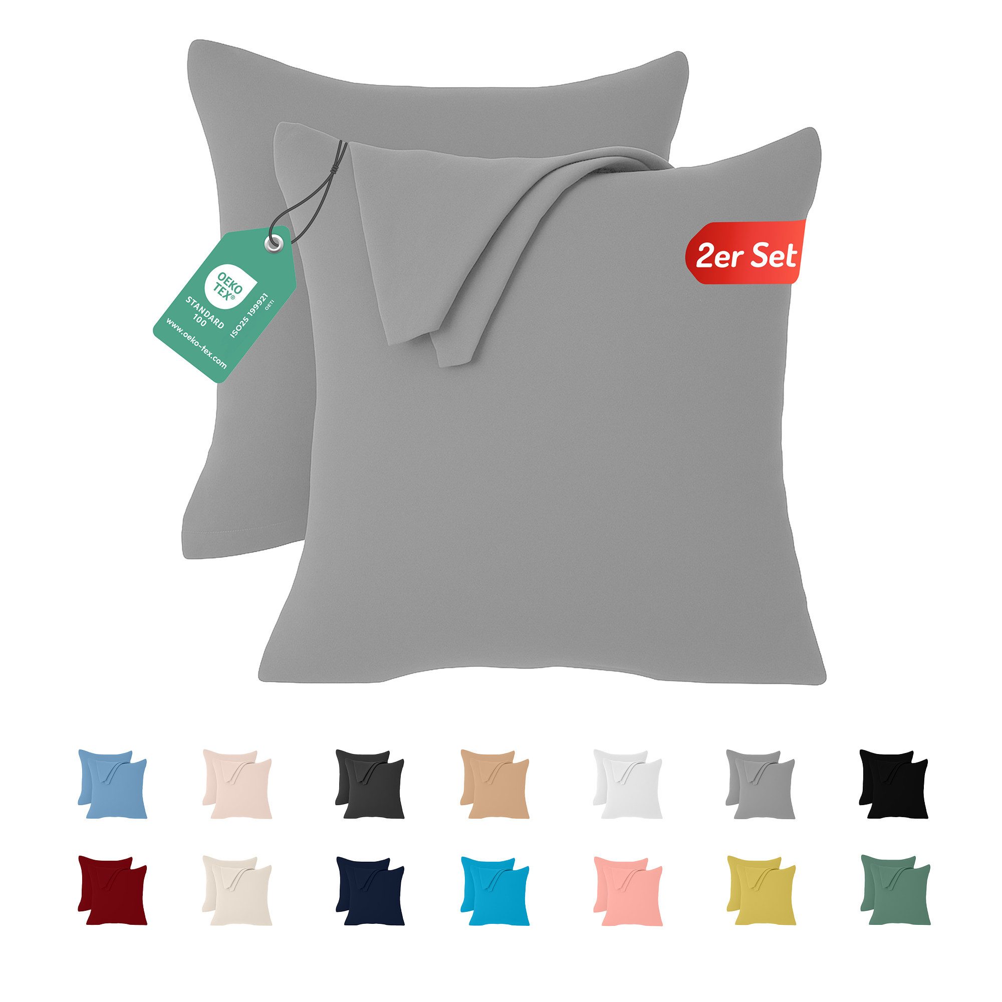 livessa Kissenbezug 2er Set Kissenbezug - Verdeckter Reißverschluss - Kopfkissenbezug, %100 Baumwolle Jersey Stoff 140 g/m², Ultra weich und atmungsaktiv