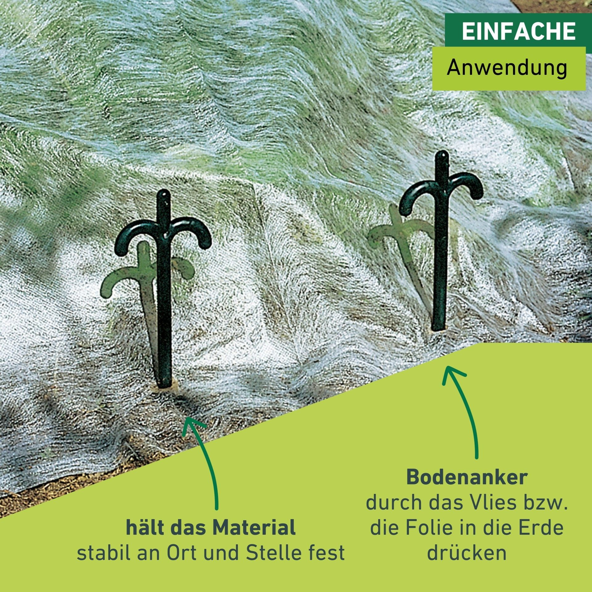 Windhager Gartenvlies Vielzweckstäbe universell einsetzbar, 10 Stk., (Packung, 10-St), Erdspieß für Folien und Vlies, 25 cm, grün