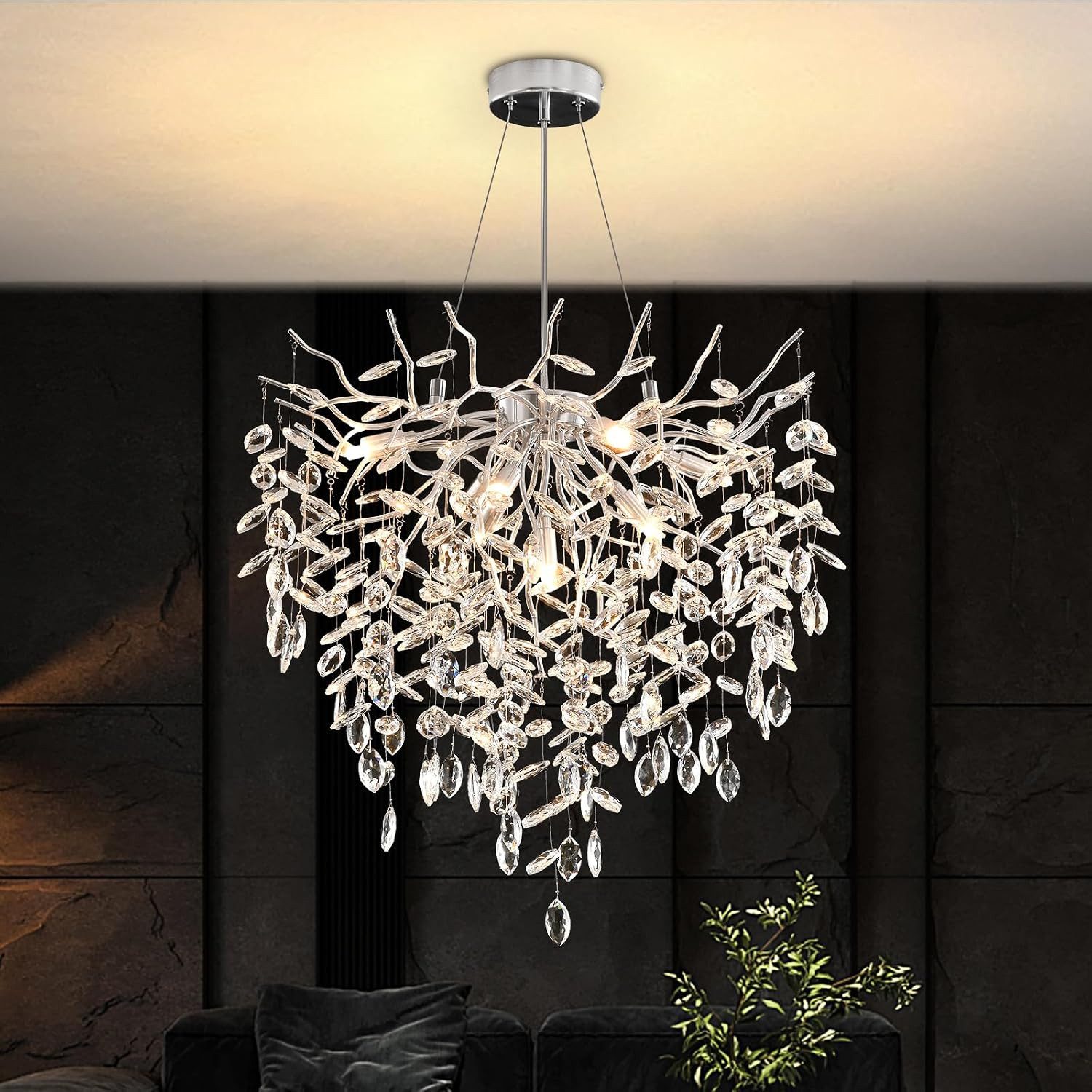 RRBEST Kronleuchter Modern Kronleuchter Kristall Leuchte, Luxus Kristall Pendelleuchte, Dimmbar Kristall Hängeleuchte, für Esszimmer, Wohnzimmer, Schlafzimmer