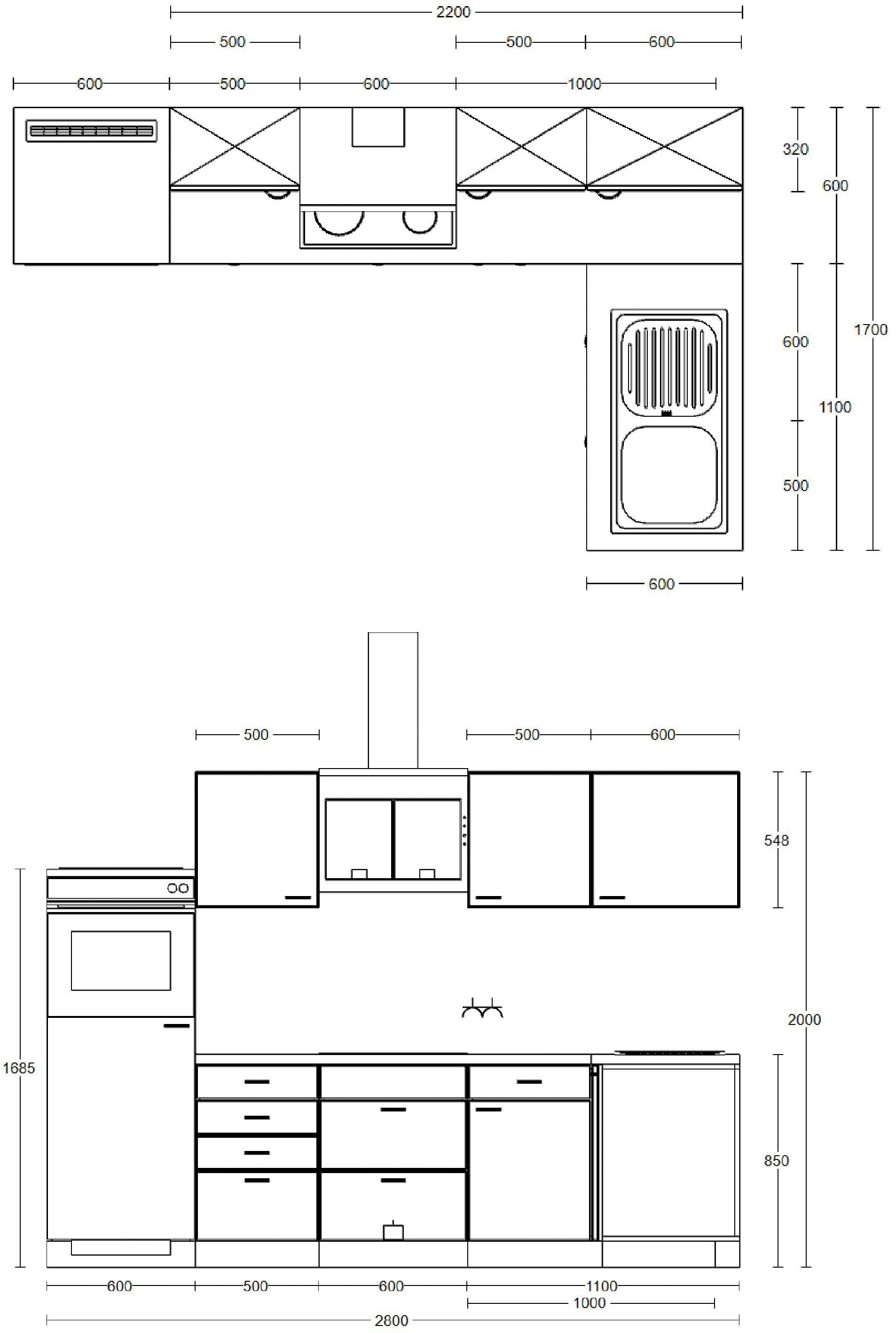 Flex-Well Küche Lund, wahlweise mit E-Geräten, Stellbreite 280x170 cm