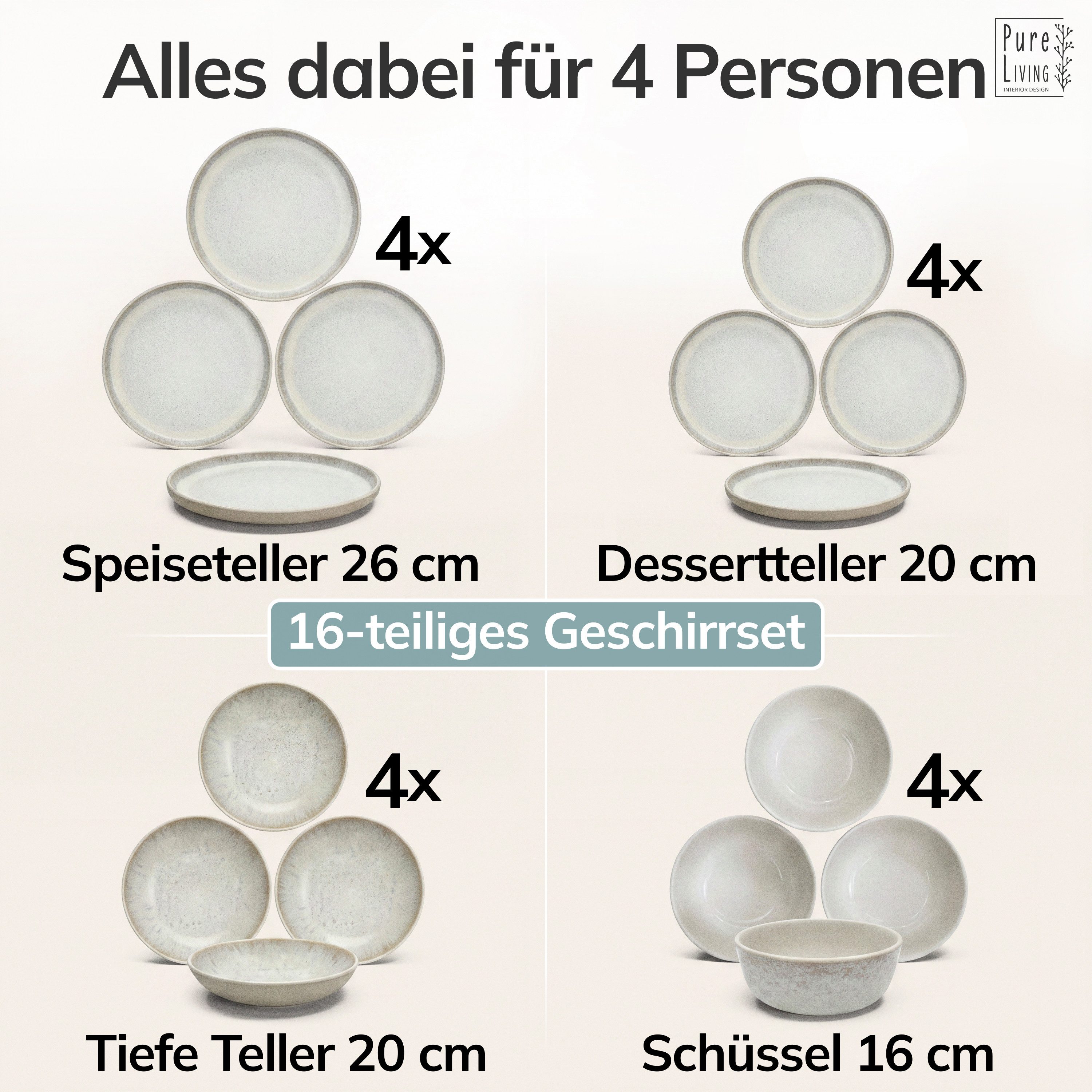 PURE LIVING INTERIOR DESIGN Geschirr-Set Ibiza aus Steingut, 16-tlg., für 4 Personen, Beige (16-tlg), 4 Personen, Steingut – Bild 5 von 5