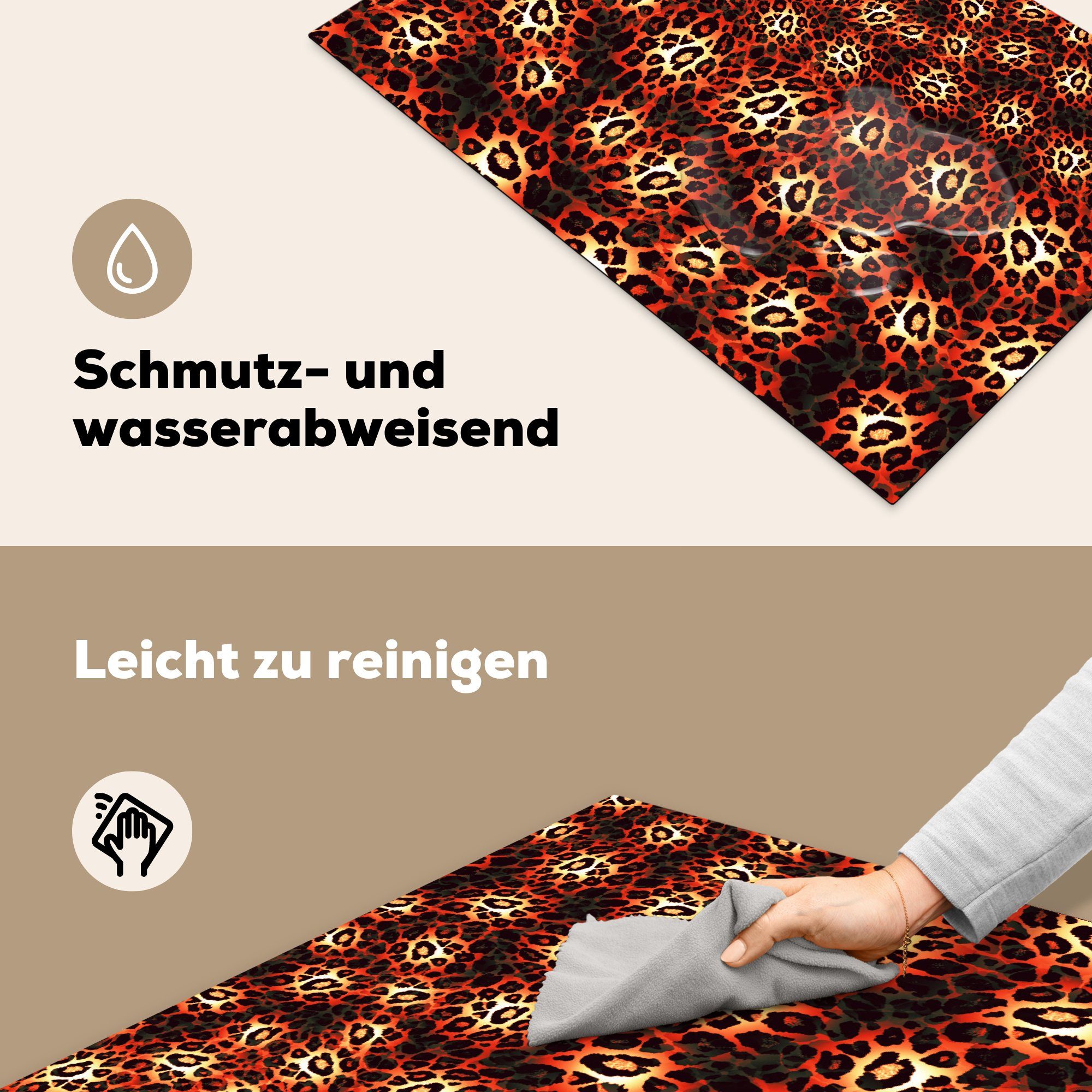 MuchoWow Herdblende-/Abdeckplatte Leopardenmuster - Design cm, Vinyl, die (1 Orange, Induktionskochfeld Schutz für 81x52 - küche, tlg), Ceranfeldabdeckung