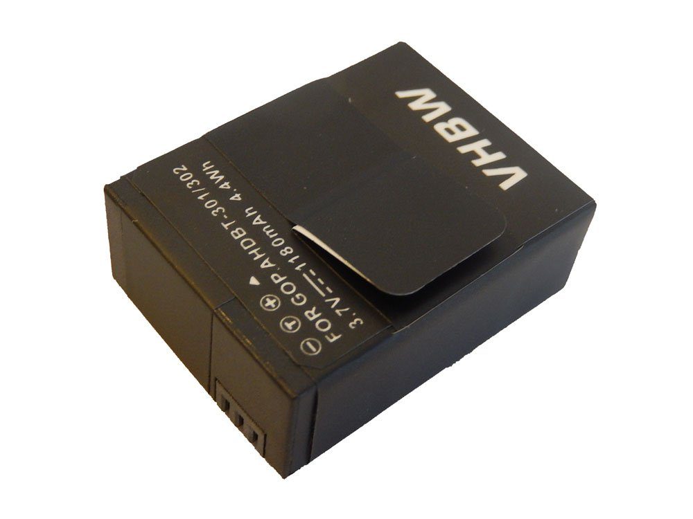 vhbw kompatibel mit GoPro Hero 3 III, 3 III CHDHX-301, 3 III Black Edition Kamera-Akku Li-Polymer 1180 mAh (3,7 V)