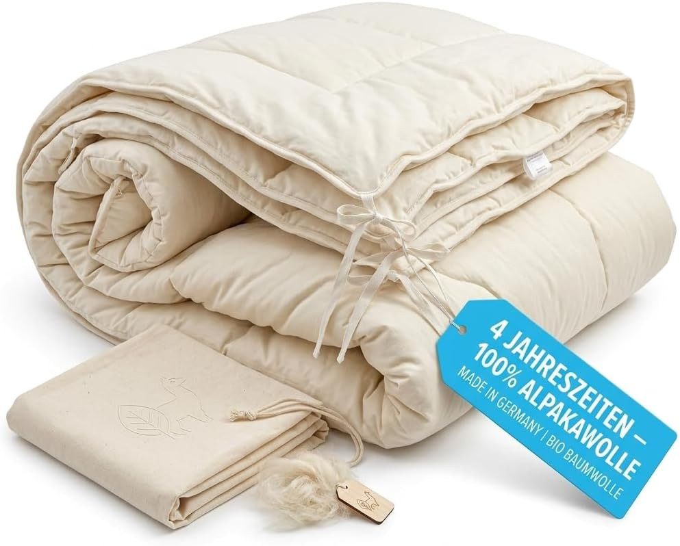 geborgenschlafen Naturhaarbettdecke Alpaka 4-Jahreszeiten Decke Set - Naturhaar & Bio-Baumwolle, Füllung: Alpakawolle, Bezug: 100% Bio-Baumwolle, Handgefertigte Bettdecke Alpaka Winter & Sommer – Made in Germany