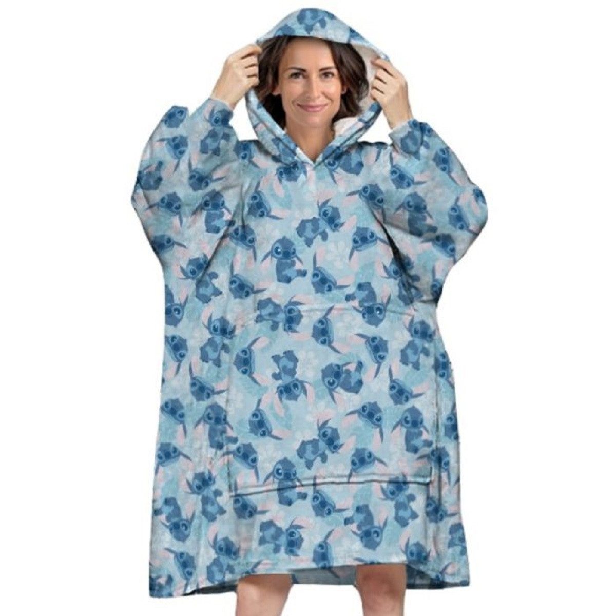 Überwurf Hoodie-Decke für Erwachsene – Kuscheliger Überwurf aus Coral Fleece, Lilo & Stitch, 100% Polyester