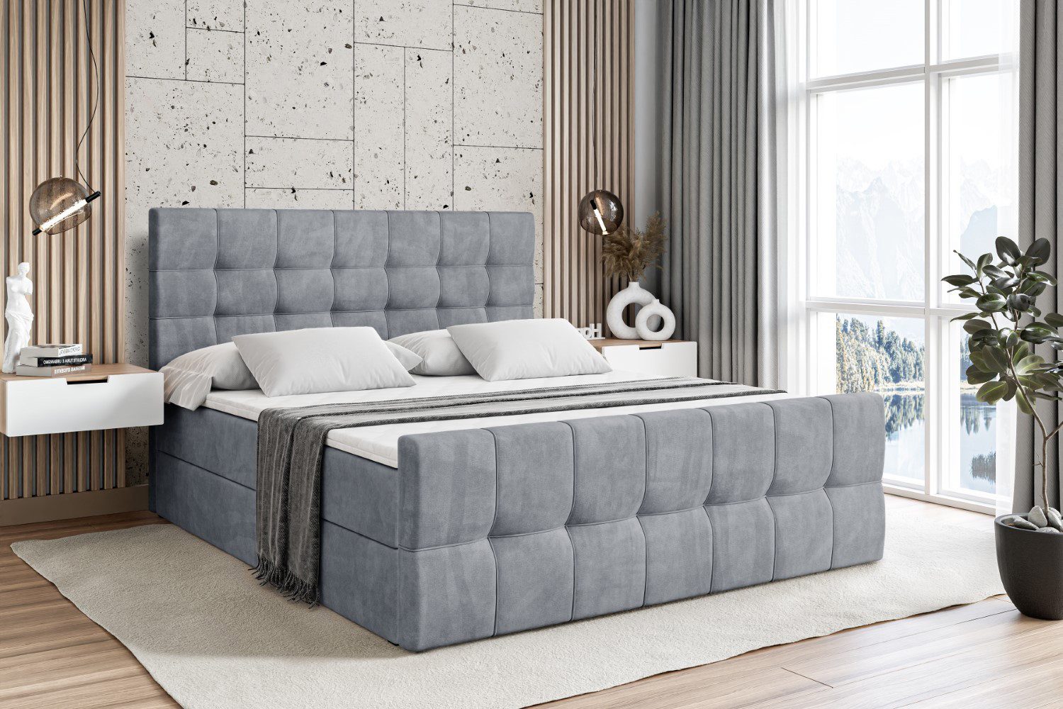 ALTDECOR Boxbett BERO-Z (mit Matratze Lattenrost Topper Polsterbett mit Bettkasten Doppelbett), H4 Multipocket / H3 Bonellfederung, Springboxbett Boxspringbett