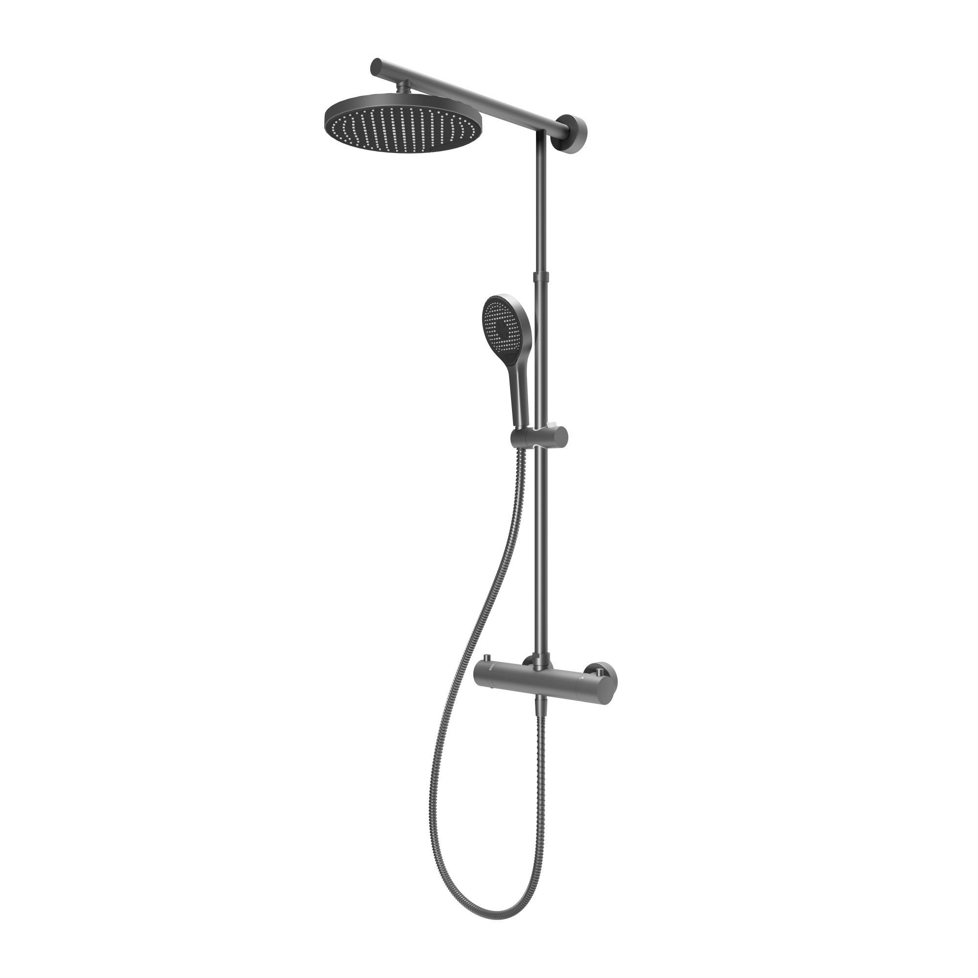 Schulte Duschsystem DuschMaster Rain mit Sicherheits-Thermostat, Höhe 155.4 cm, inkl. Handbrause, runde Kopfbrause, extra-flach, Gunmetal